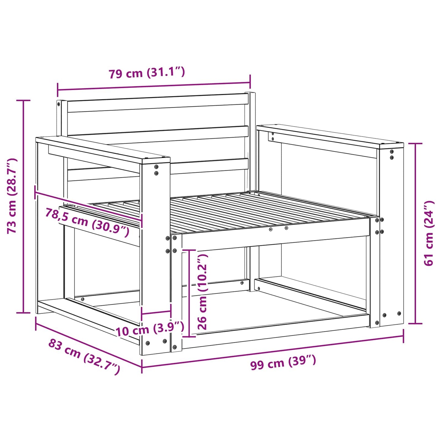 Udendørs Mellem Sofa Naturfarvet