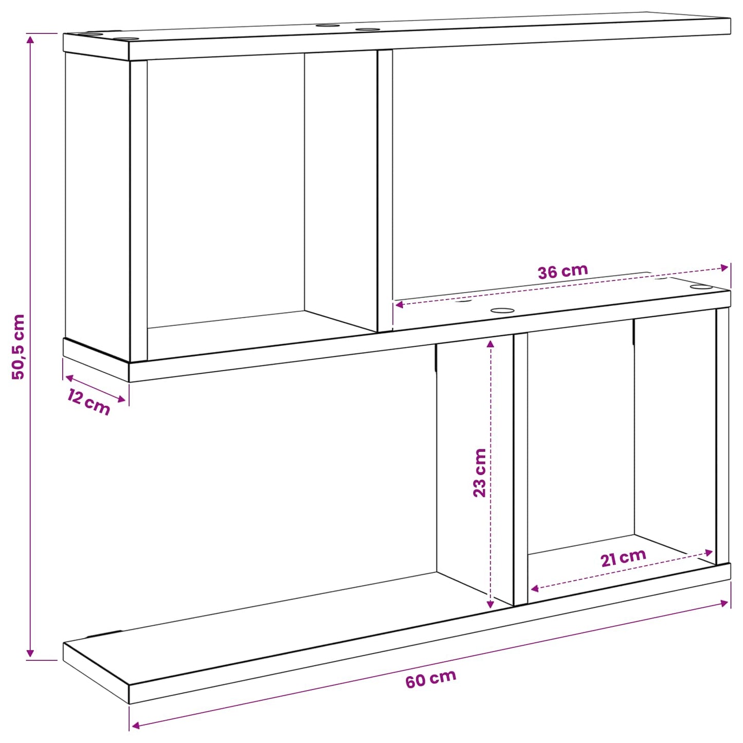 Væghylde Røget eg 60 x 12 x 50,5 cm Konstrueret træ