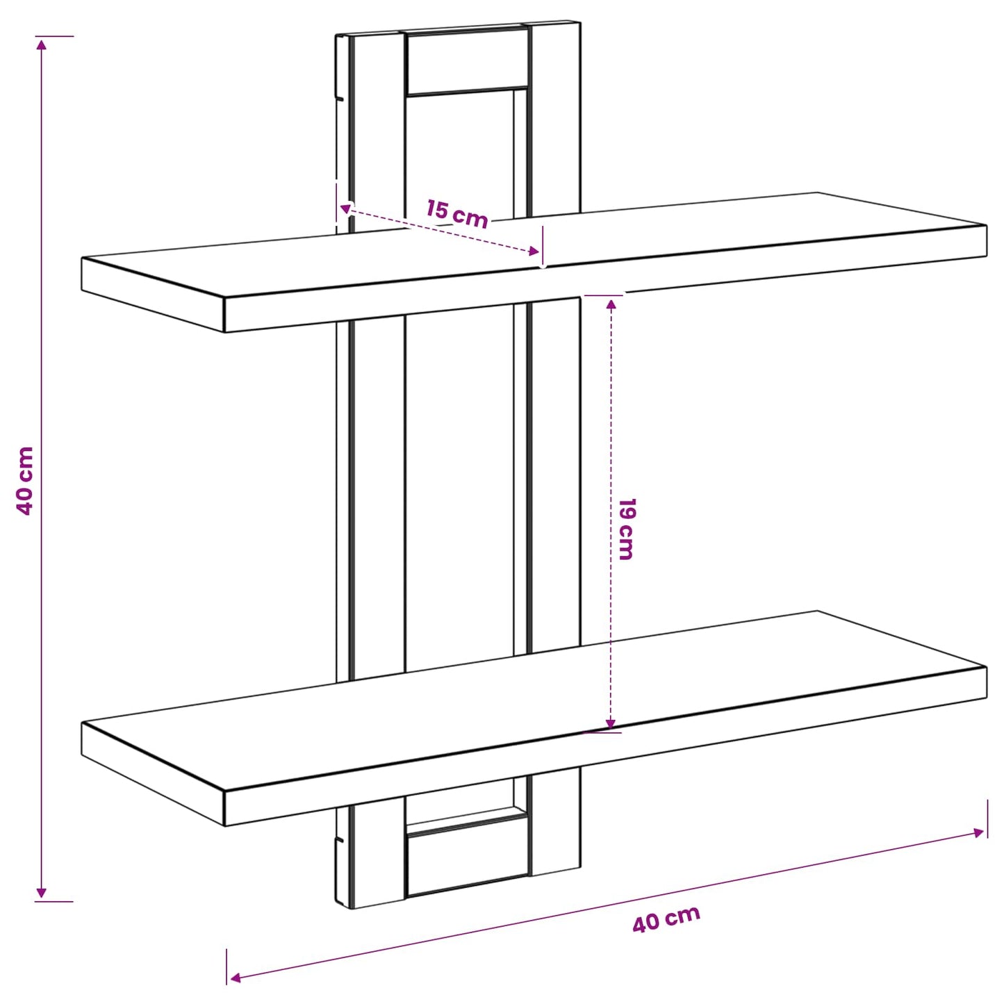 Svævehylder Sort eg 40 x 15 x 40 cm Konstrueret træ