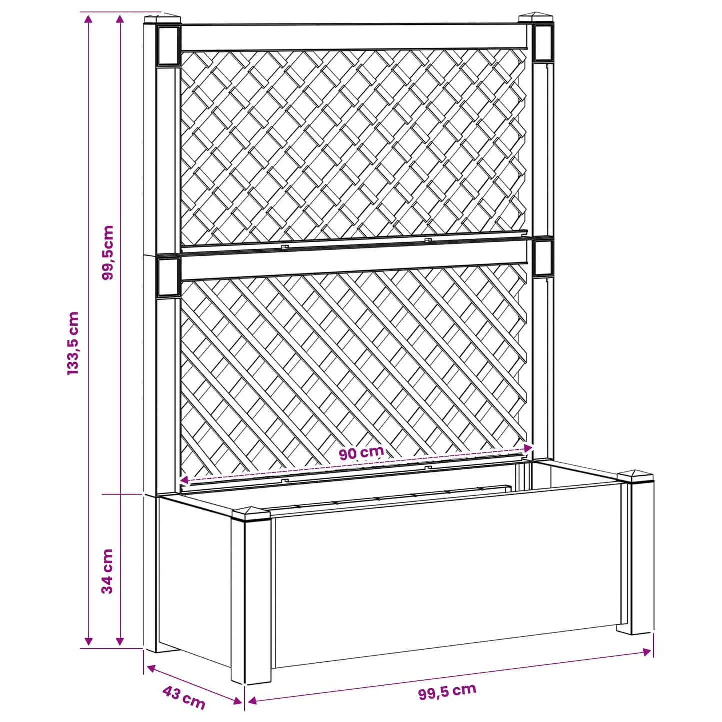 Stor blomsterkasse med espalier Hvid 99,5 x 43 x 133,5 cm PP