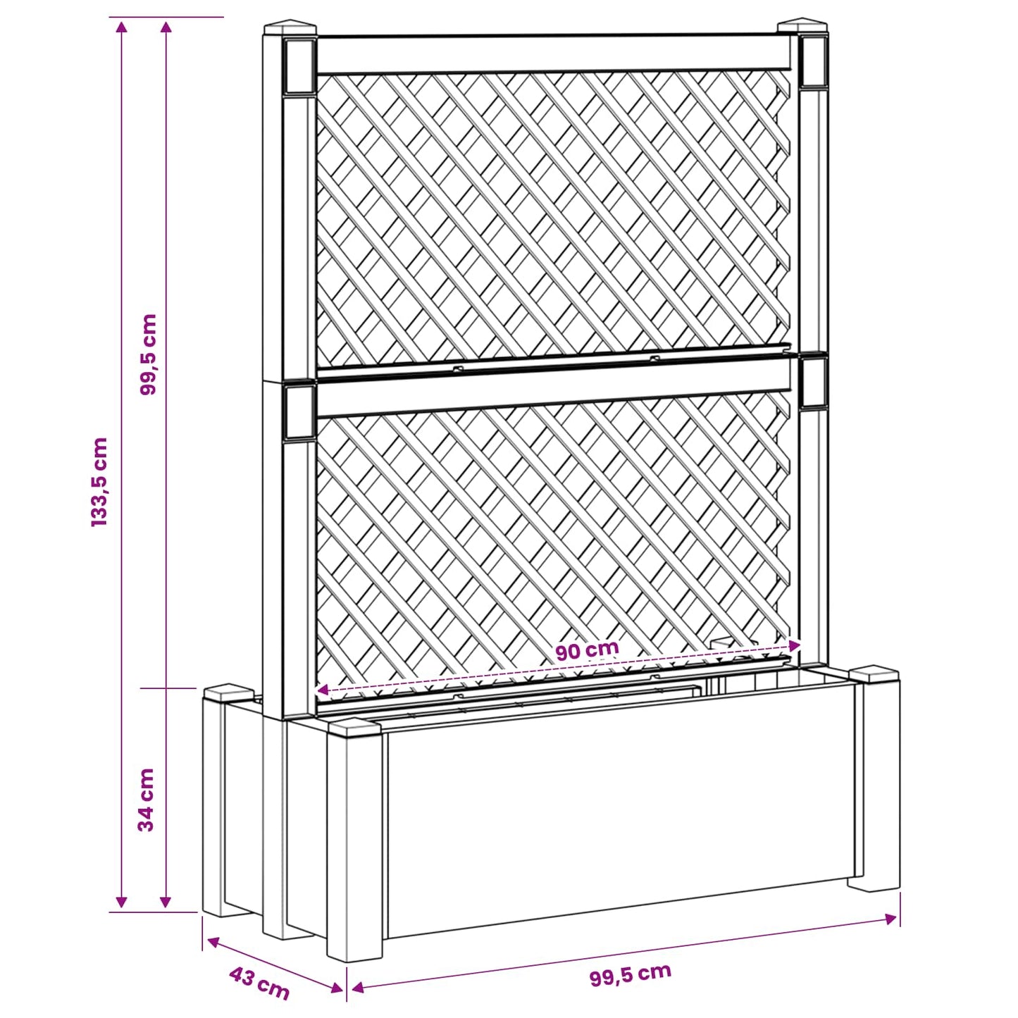 Stor krukke med trellis Grå 99,5 x 43 x 133,5 PP