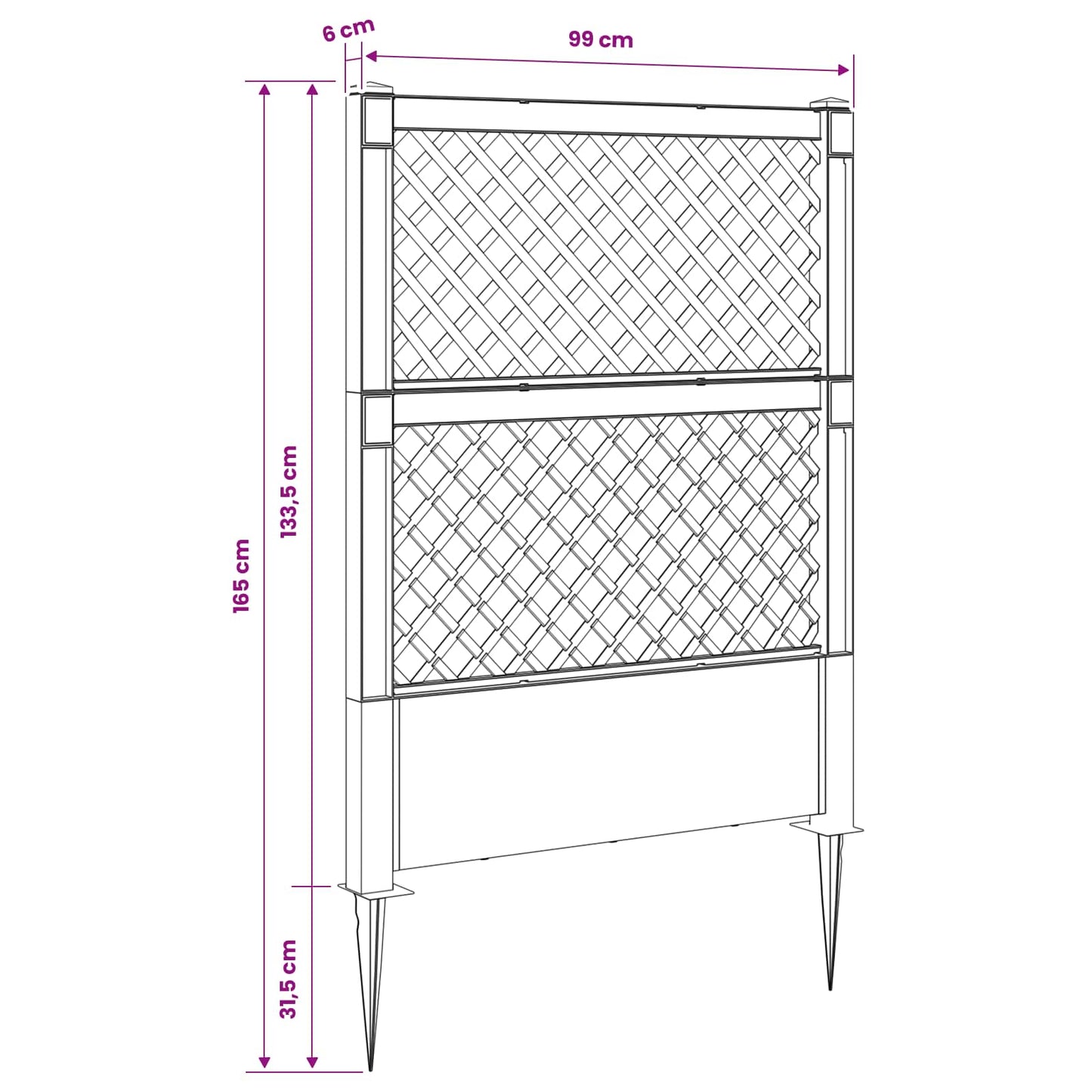 Trellis med Spids Antracit 99 x 6 x 165 cm PP