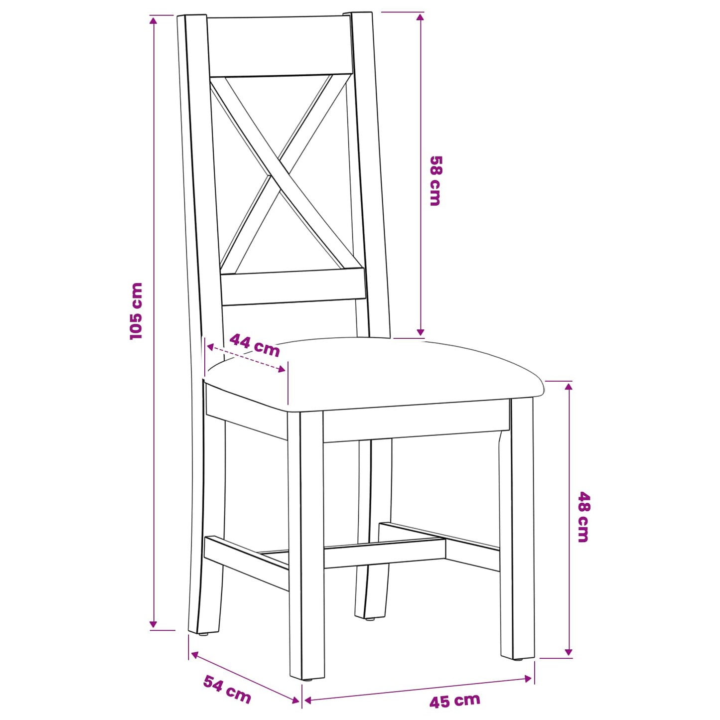 Spisestuestol 2 pcs Massivt Eg Træ Sort 45 x 54 x 105 cm