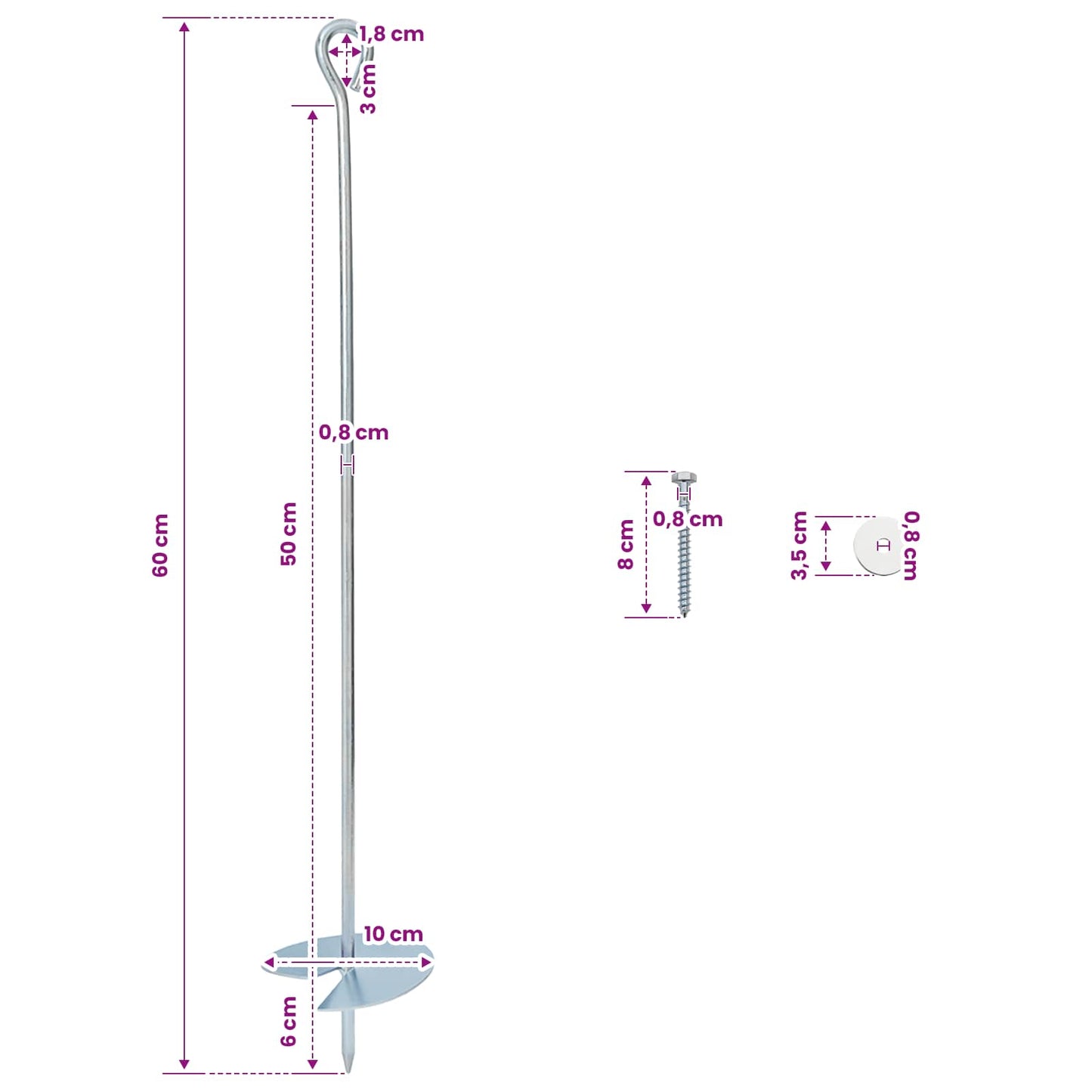 Jordanker 10 pcs Sølv Ø10 x 60 cm Galvaniseret metal