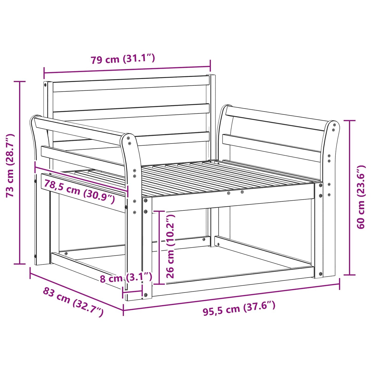 Udendørs Mellem Sofa Massivt Akacietræ Hvid