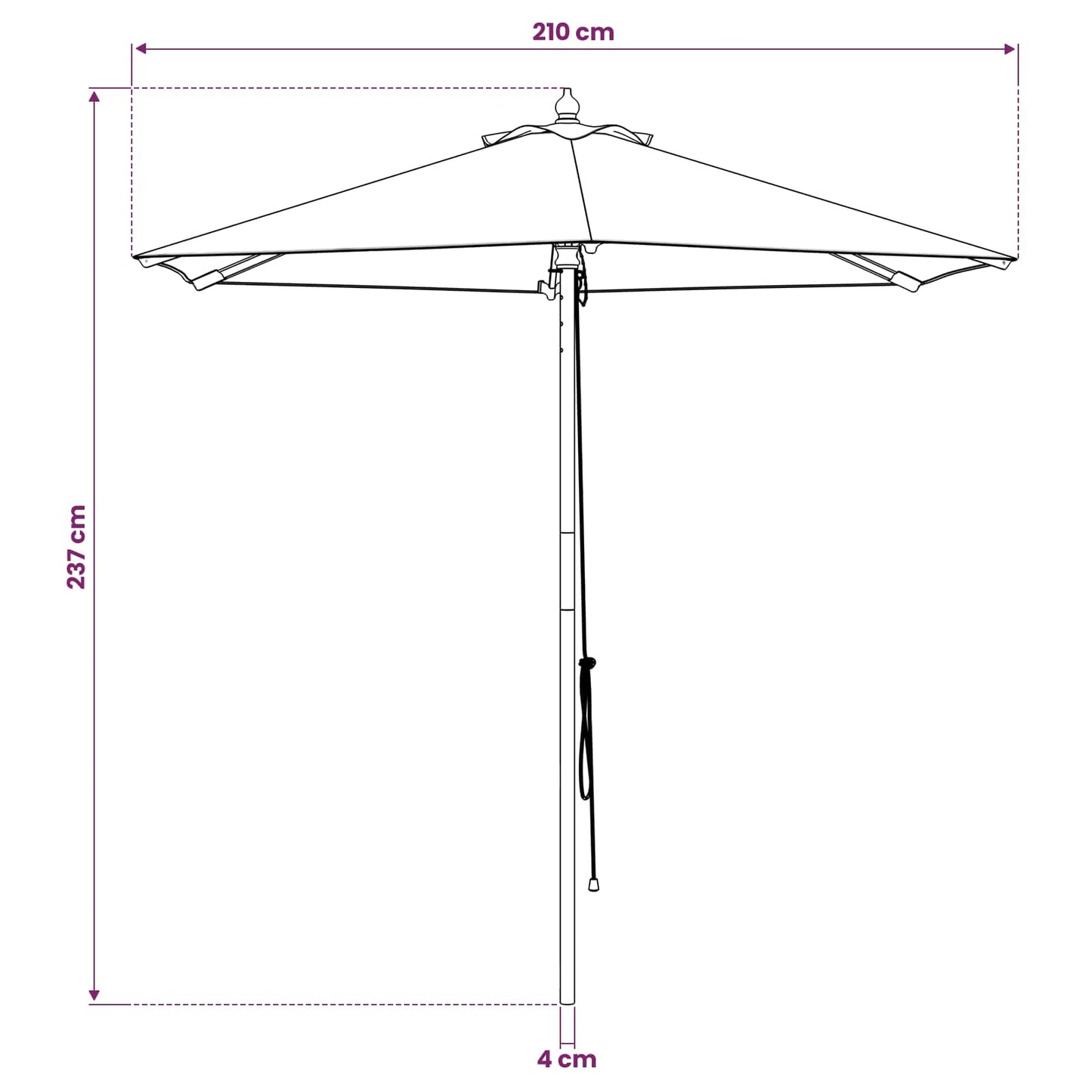 Havesol Ø 210 x 237 cm Massiv Eucalyptus Træ Antracit