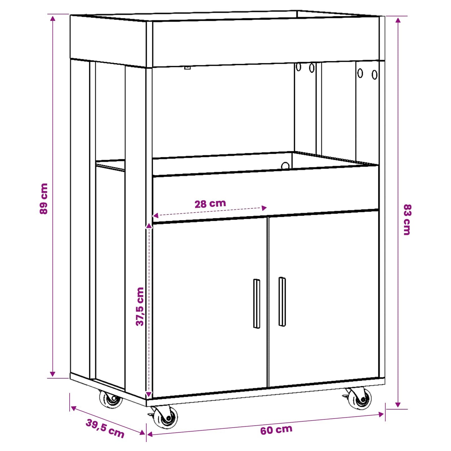Barvogn Sort eg 60 x 39,5 x 89 cm Konstrueret træ