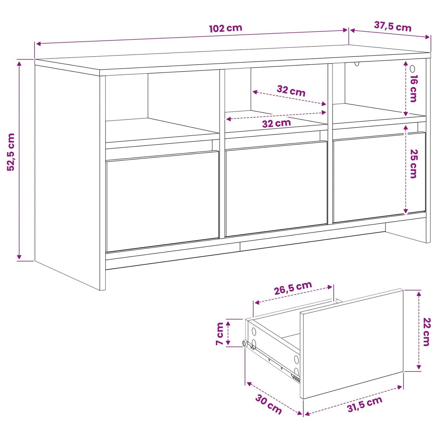 TV-skab 102 x 37,5 x 52,5 cm Sort eg Konstrueret træ