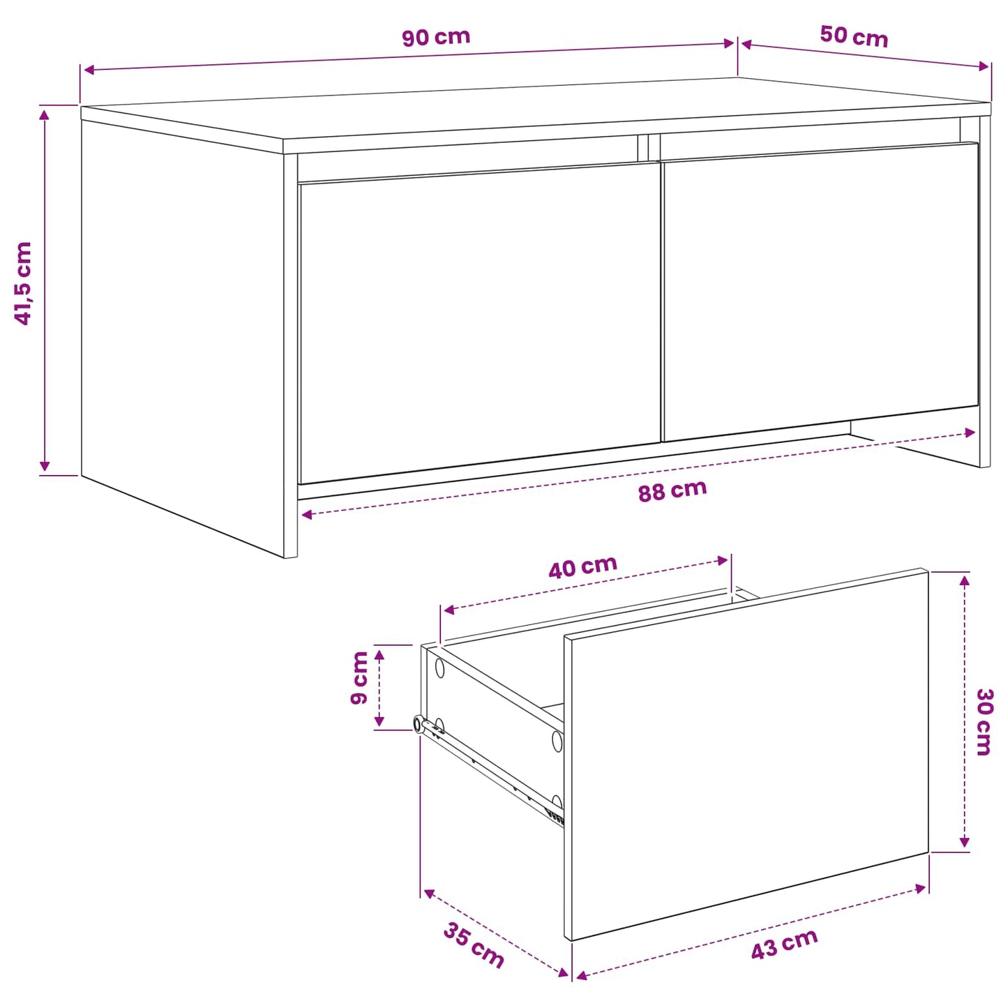 Sofabord Egetræ 90 x 50 x 41.5 cm Konstrueret træ