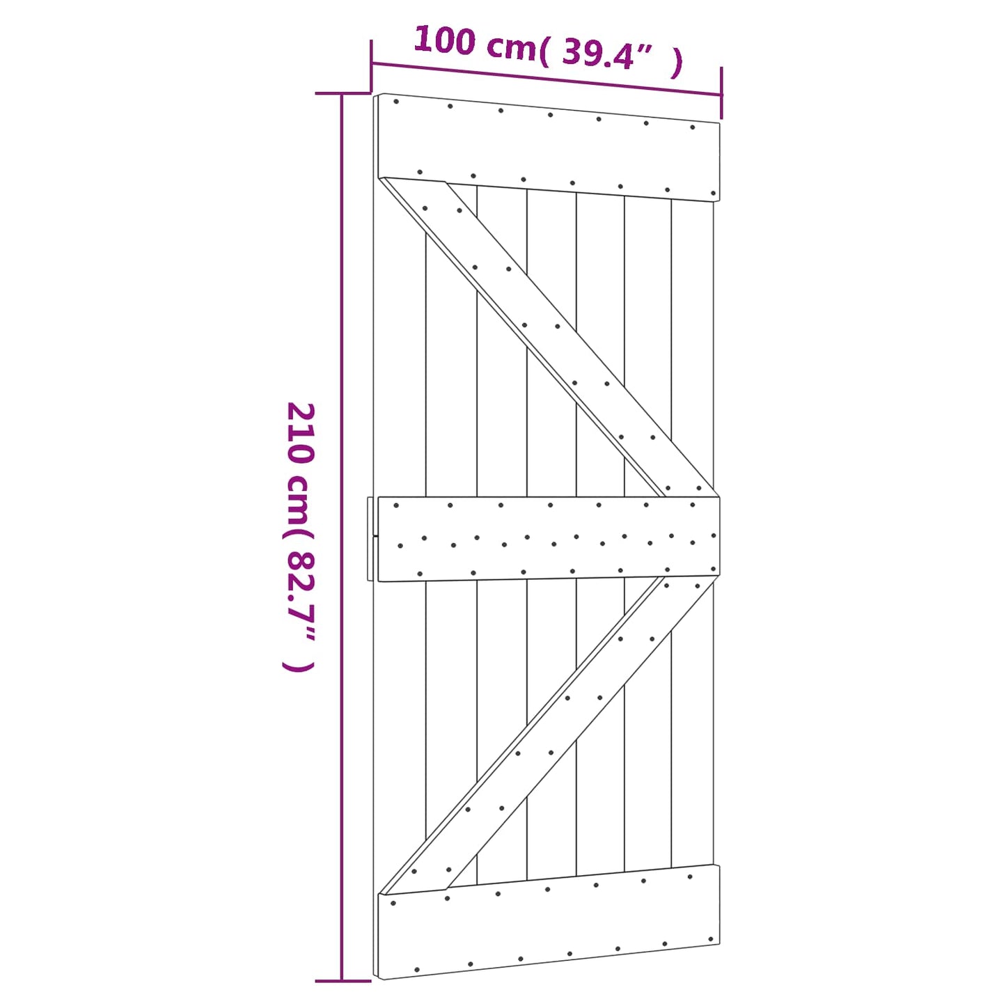 Skydedør 100 x 210 cm Massivt fyrretræ Natur og hvid