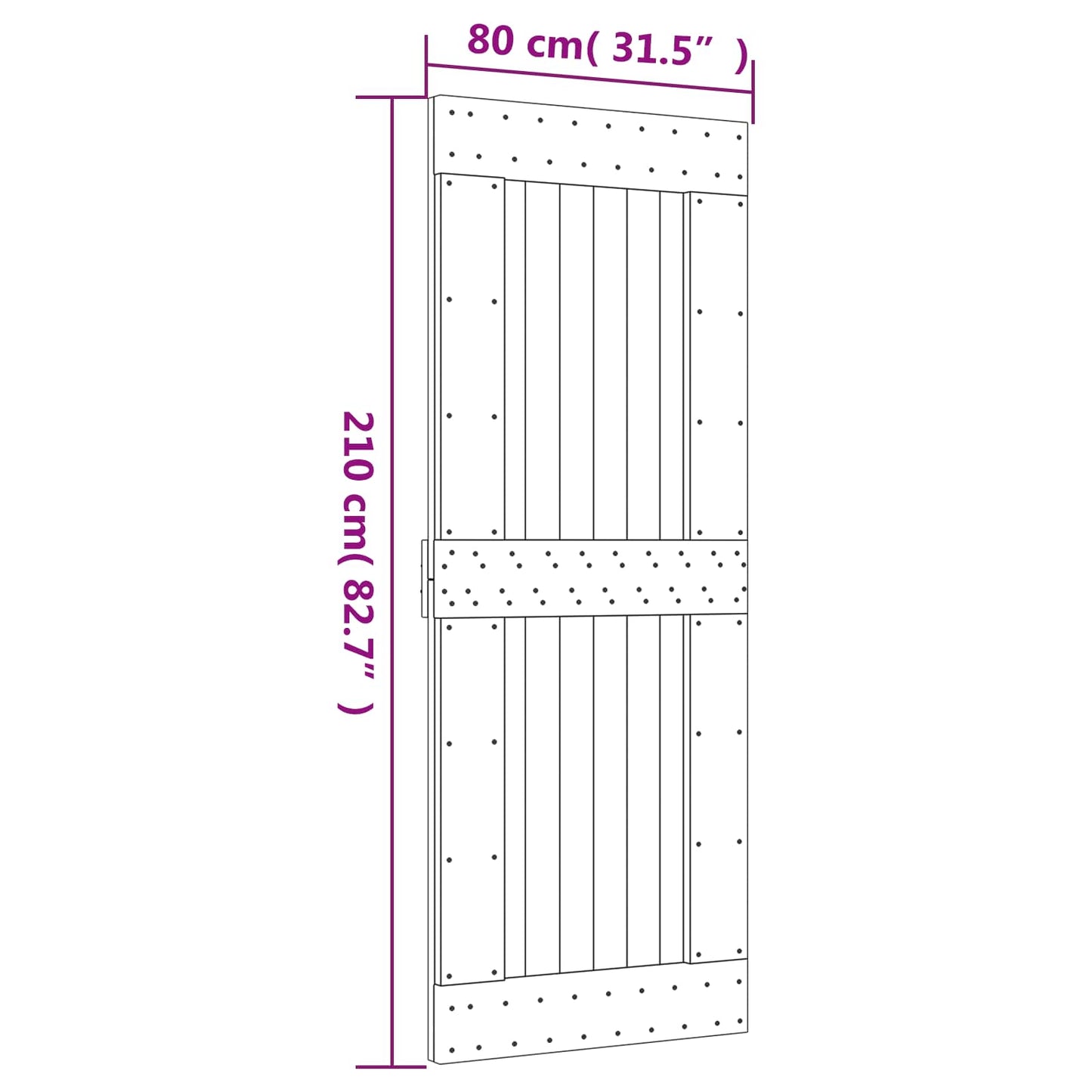 Skydedør 80 x 210 cm Massivt Fyrretræ (Ubehandlet)