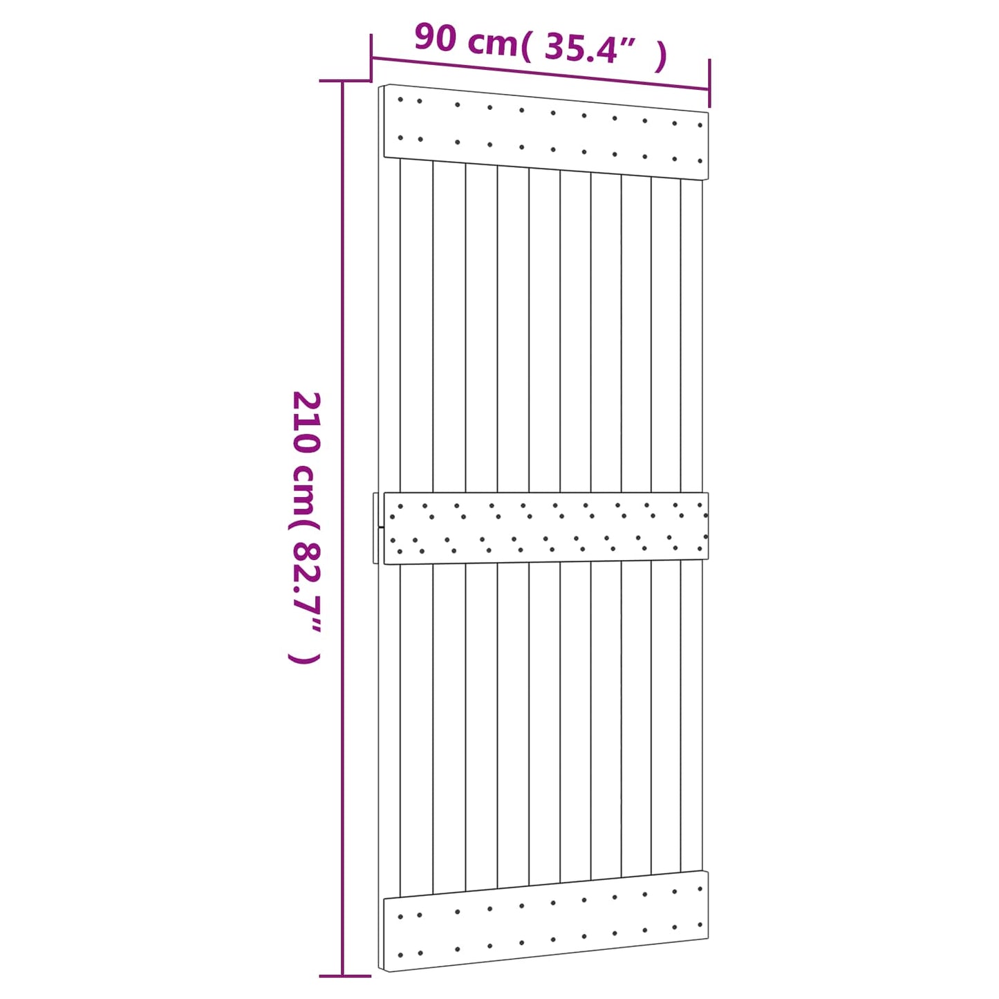 Skydedør 90 x 210 cm Massivt Fyrretræ (Ubehandlet)