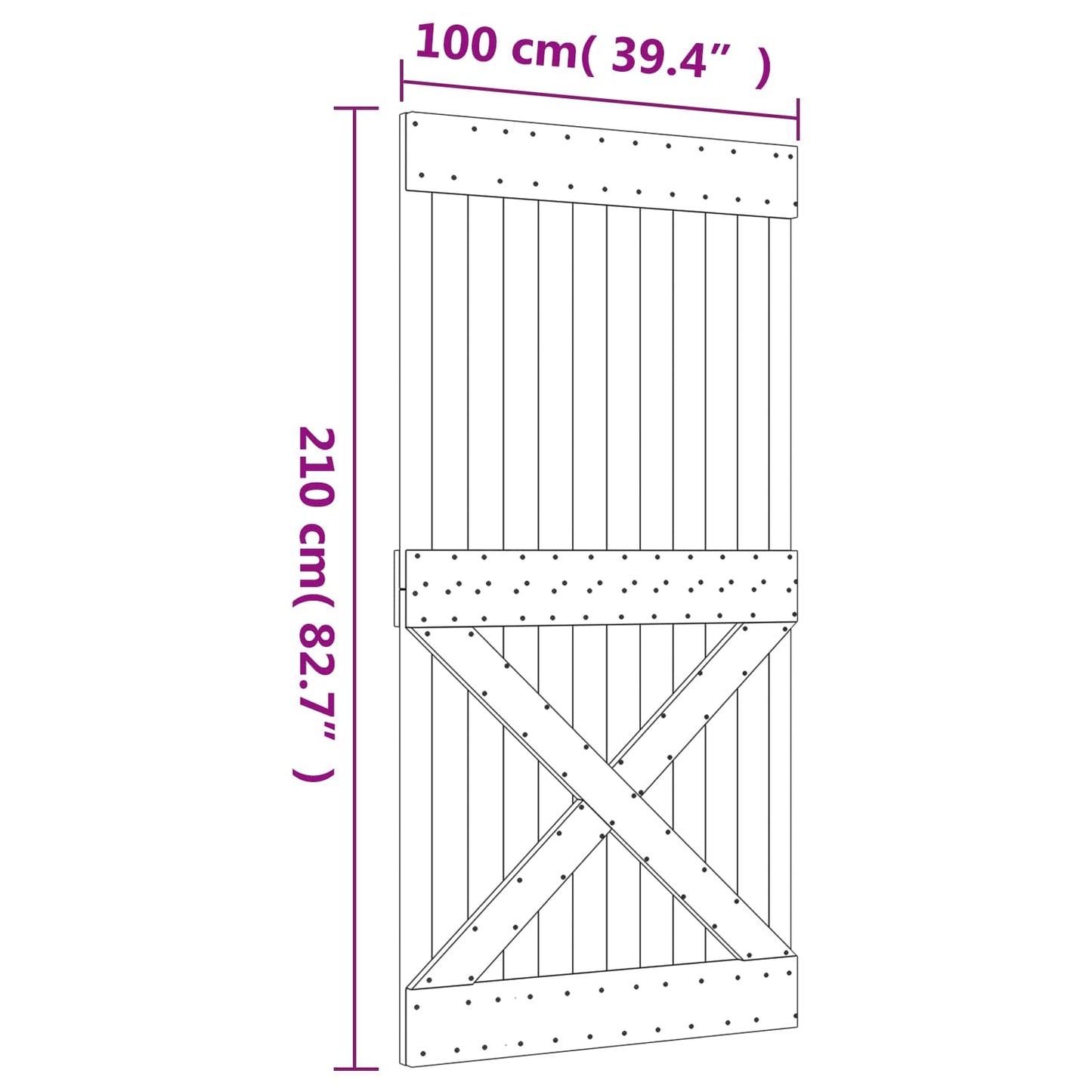 Skydedør 100 x 210 cm Massivt Fyrretræ (Ubehandlet)