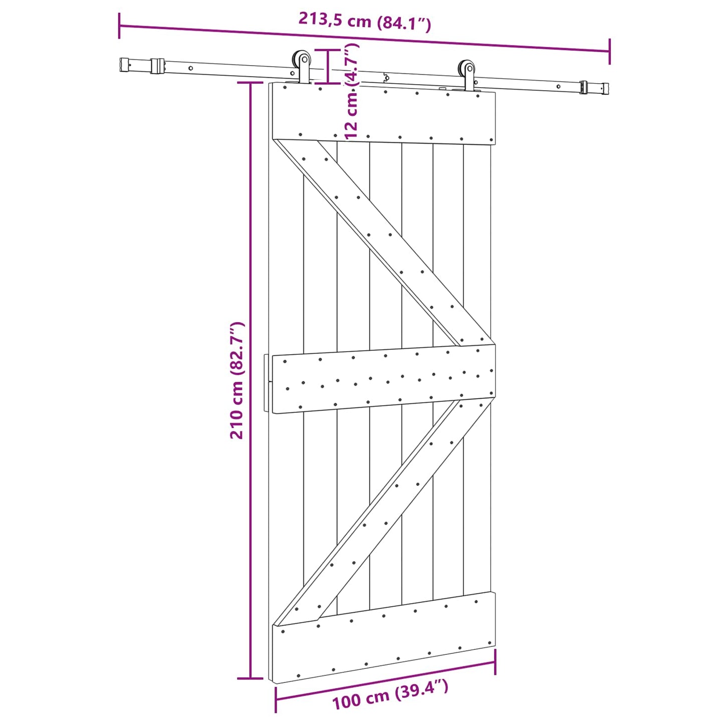Skydedør NARVIK Naturfarvet og sort 100 x 210 cm (213,5 cm)