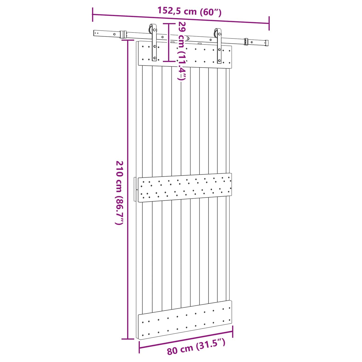 Skydedør NARVIK Naturfarvet og sort 80 x 210 cm (152,5 cm)