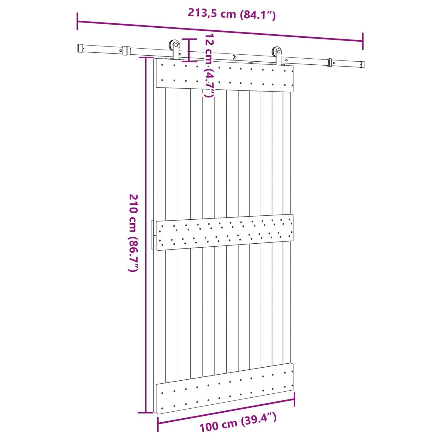Skydedør NARVIK Naturfarvet og sort 100 x 210 cm (213,5 cm)