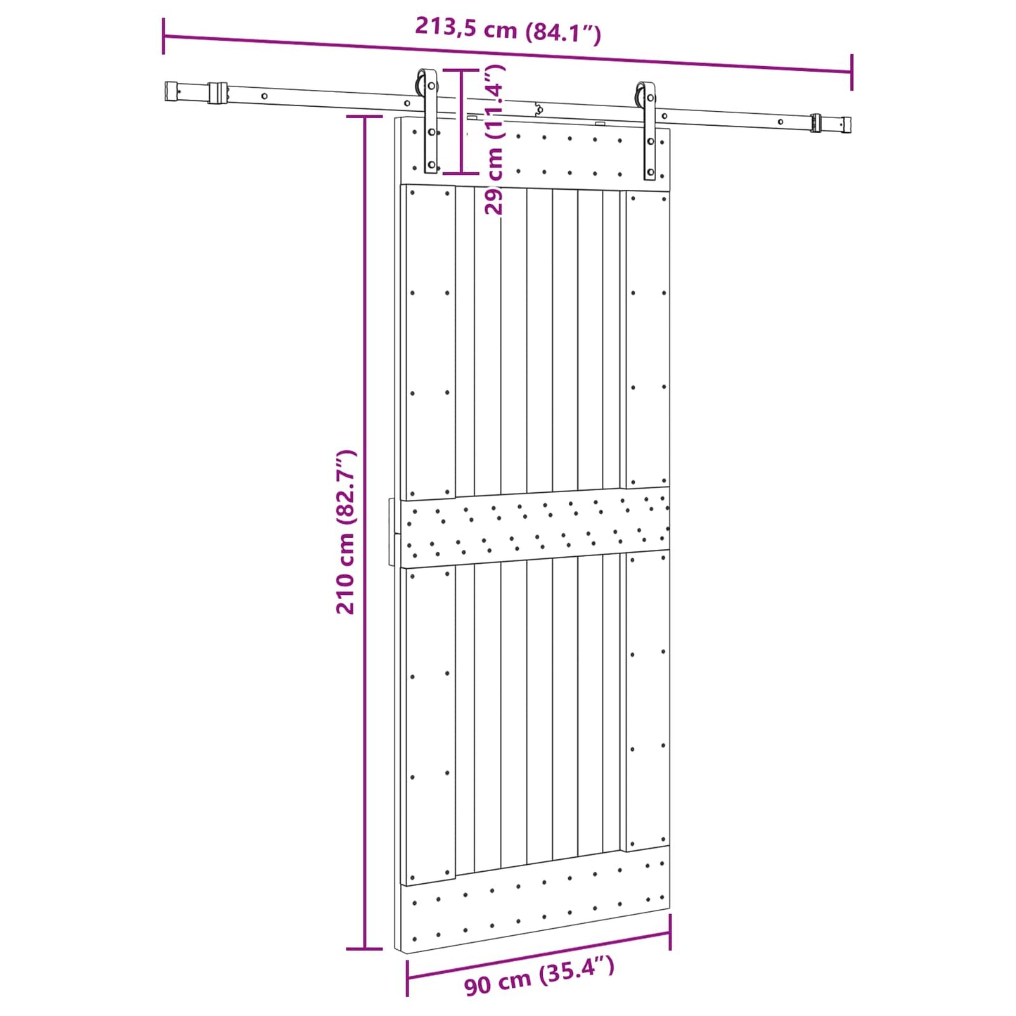 Skydedør NARVIK 90 x 210 cm (213,5 cm) Naturfarvet og sort