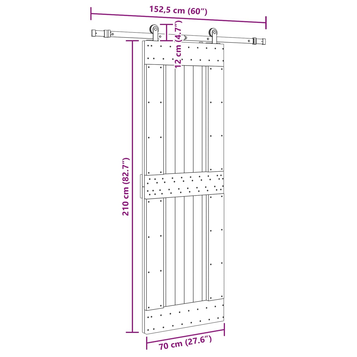 Skydedør NARVIK Naturfarvet og sort 70 x 210 cm (152,5 cm)