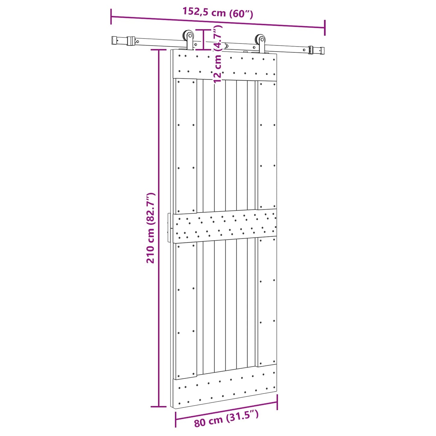 Skydedør NARVIK Naturfarvet og sort 80 x 210 cm (152,5 cm)