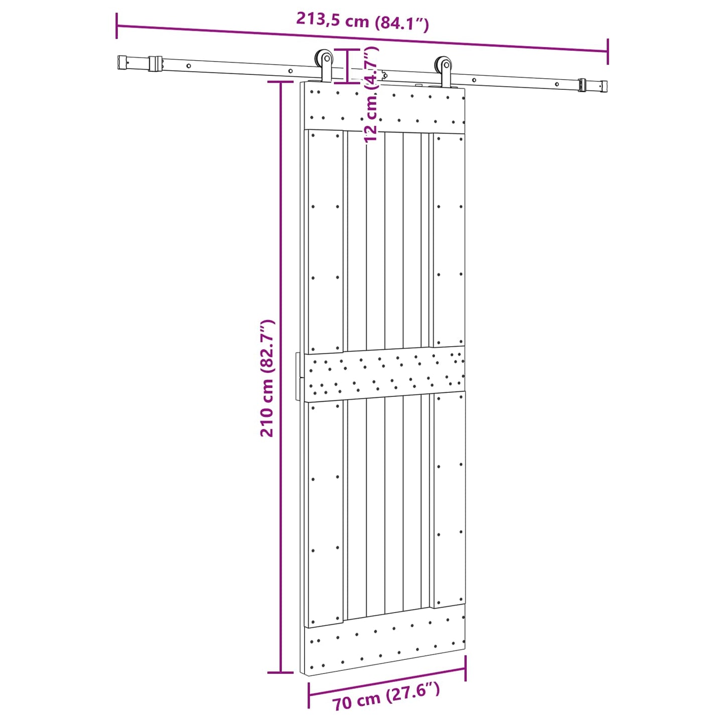 Skydedør NARVIK Naturfarvet og sort 70 x 210 cm (213,5 cm)