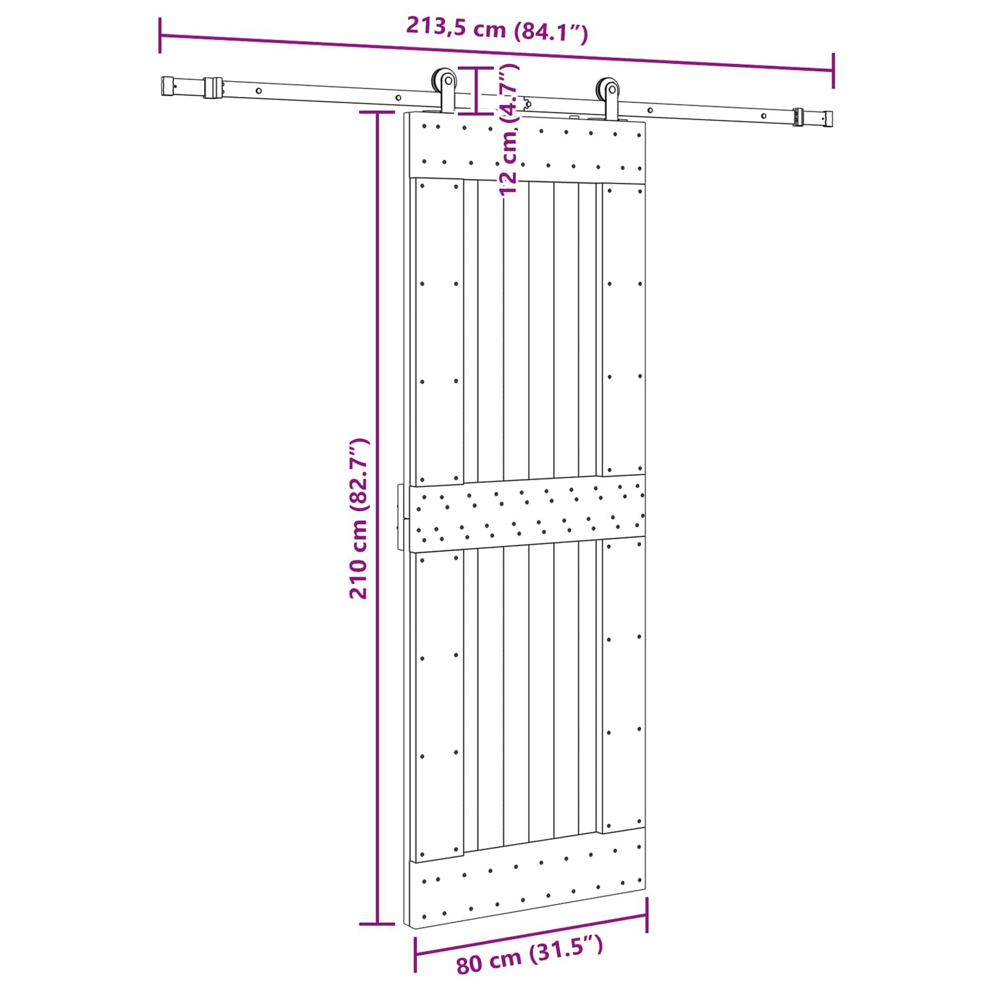 Skydedør NARVIK Naturfarvet og sort 80 x 210 cm (213,5 cm)