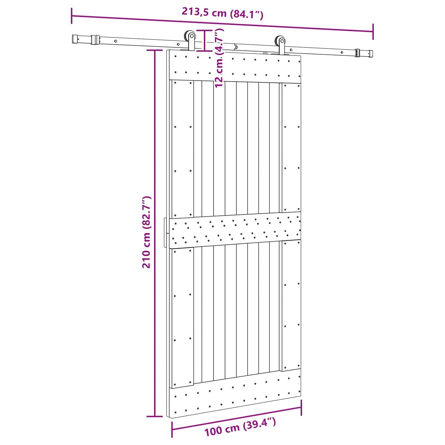Skydedør NARVIK Naturfarvet og sort 100 x 210 cm (213,5 cm)