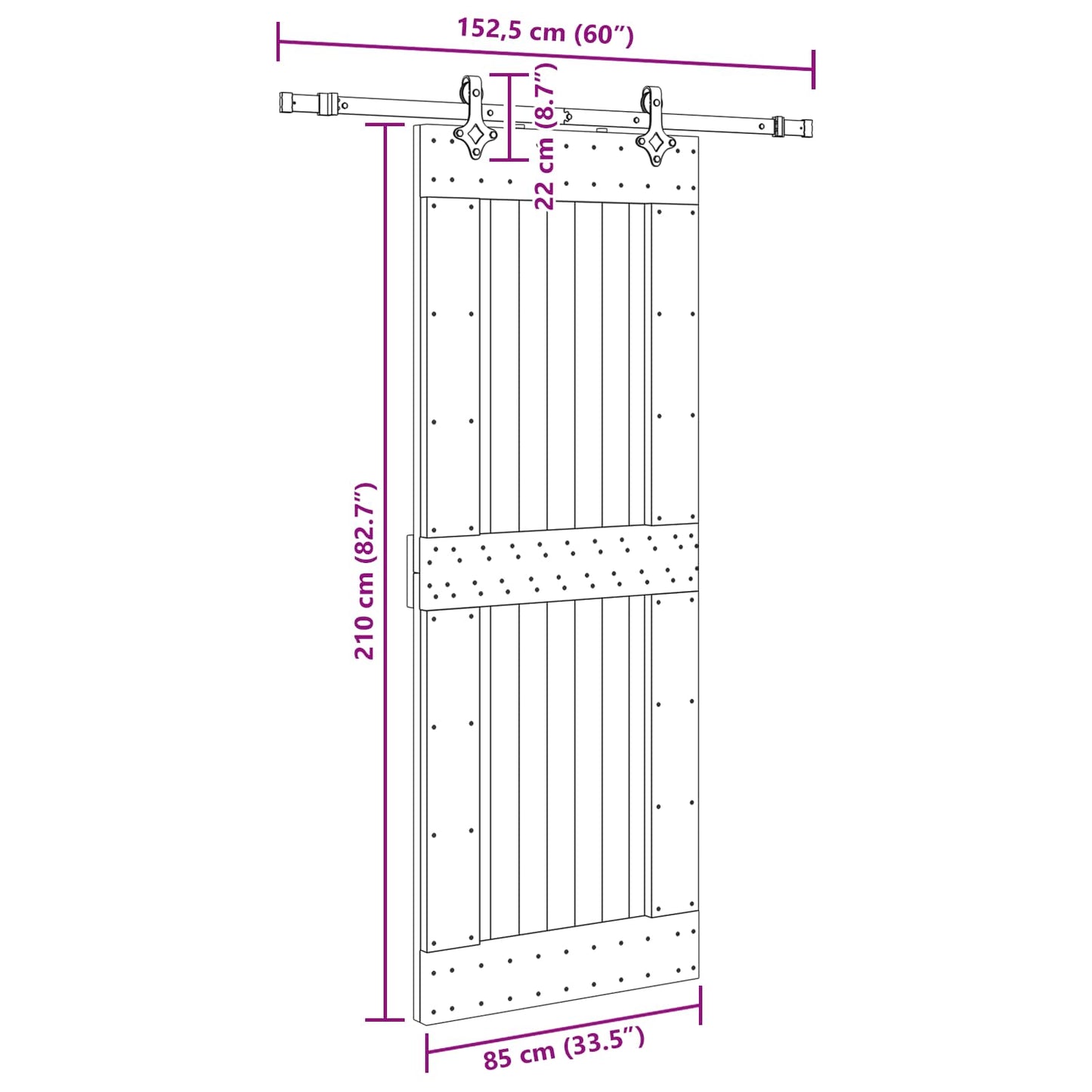 Skydedør NARVIK Naturfarvet og sort 85 x 210 cm (152,5 cm)