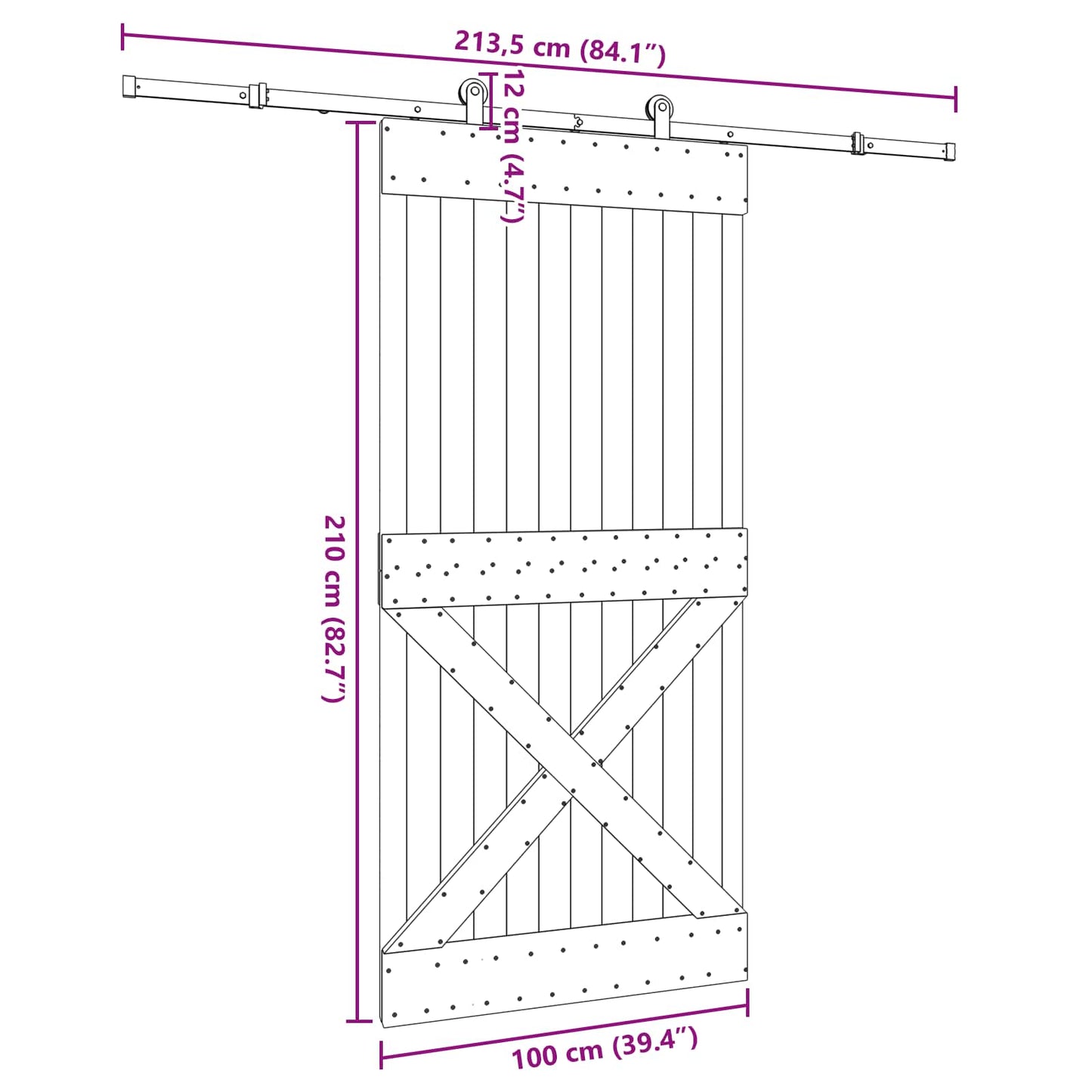 Skydedør NARVIK Naturfarvet og sort 100 x 210 cm (213,5 cm)