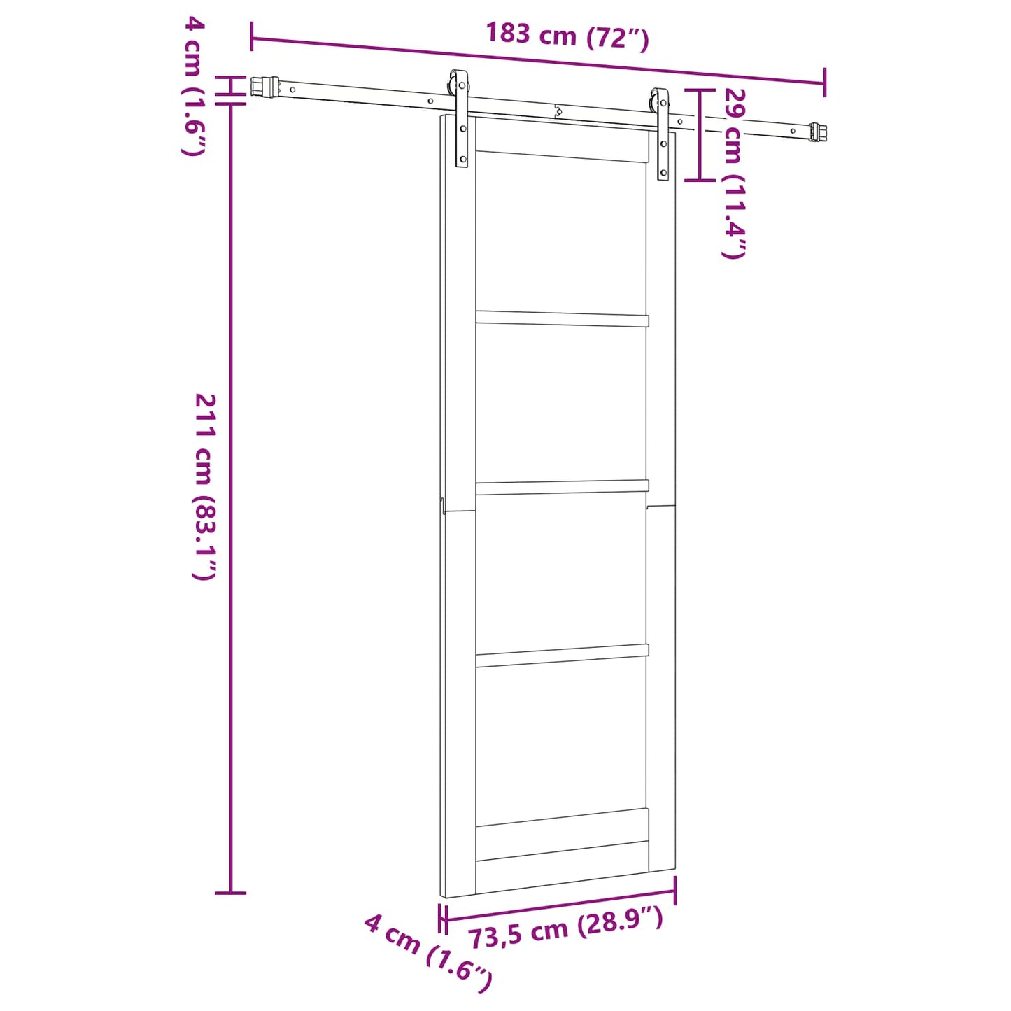 Skydedør Natur og hvid 73,5 x 211 cm Massivt fyrretræ