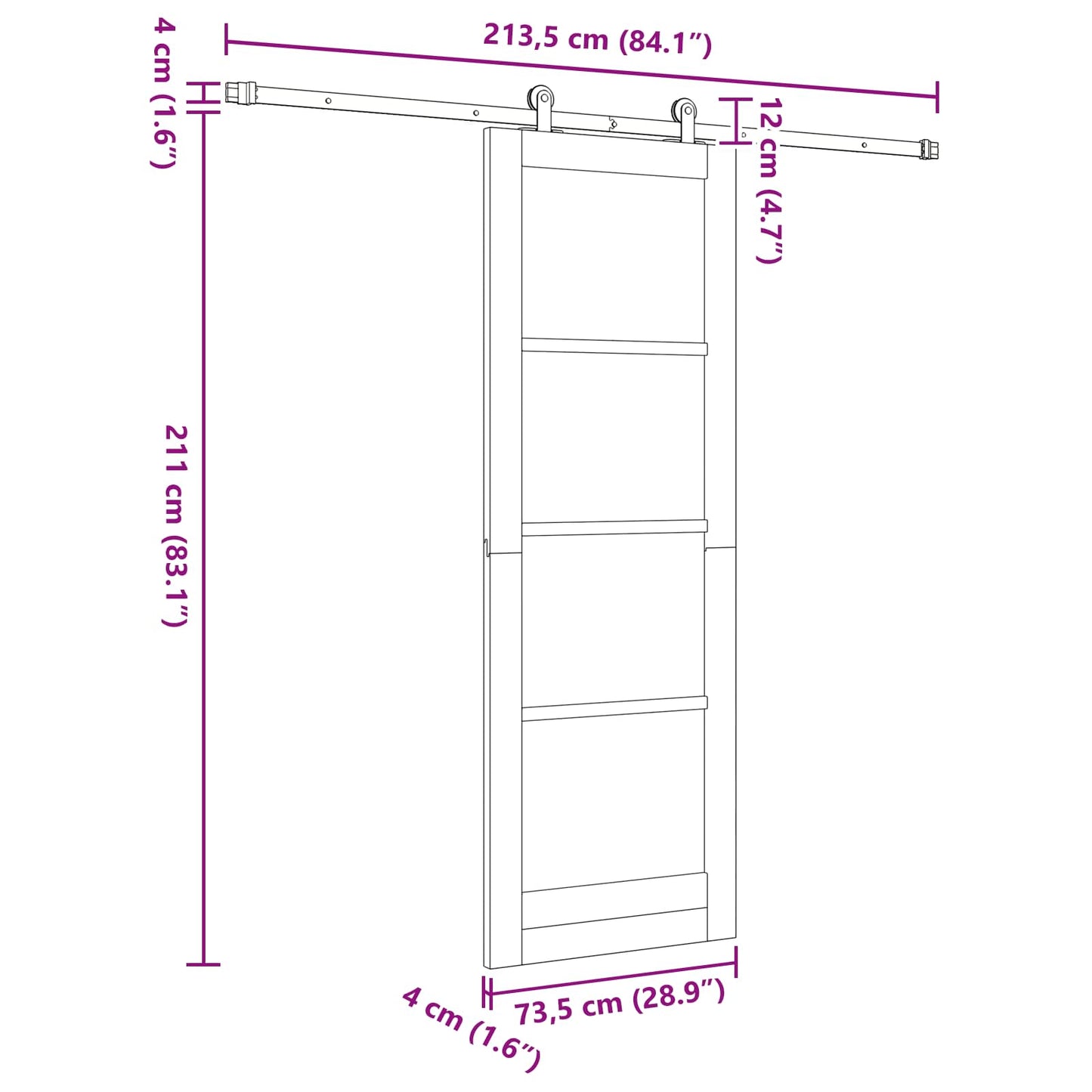 Skydedør ORKDAL Naturfarvet 73,5 x 211 cm Massivt fyrretræ