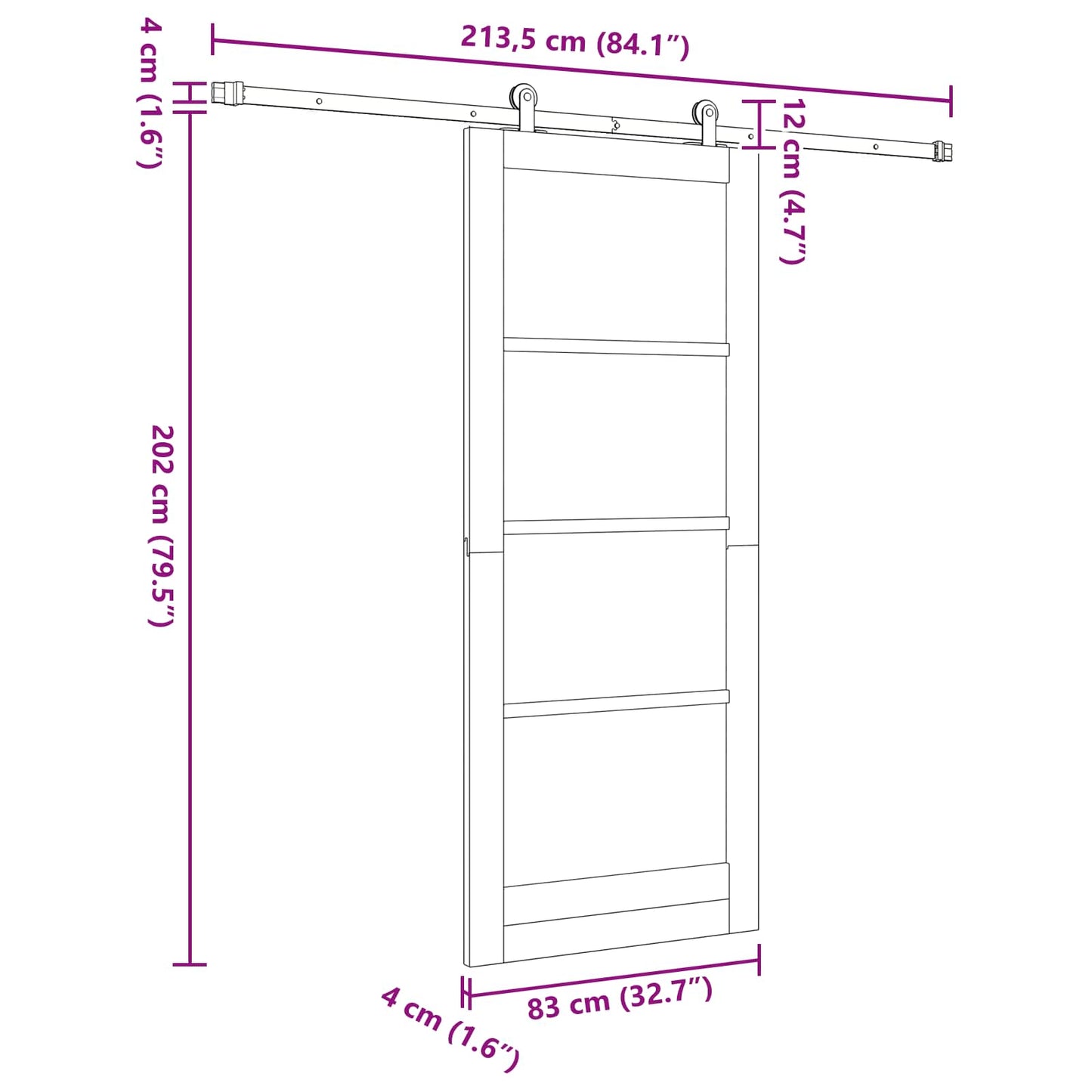 Skydedør ORKDAL Hvid 83 x 202 cm Massivt fyrretræ