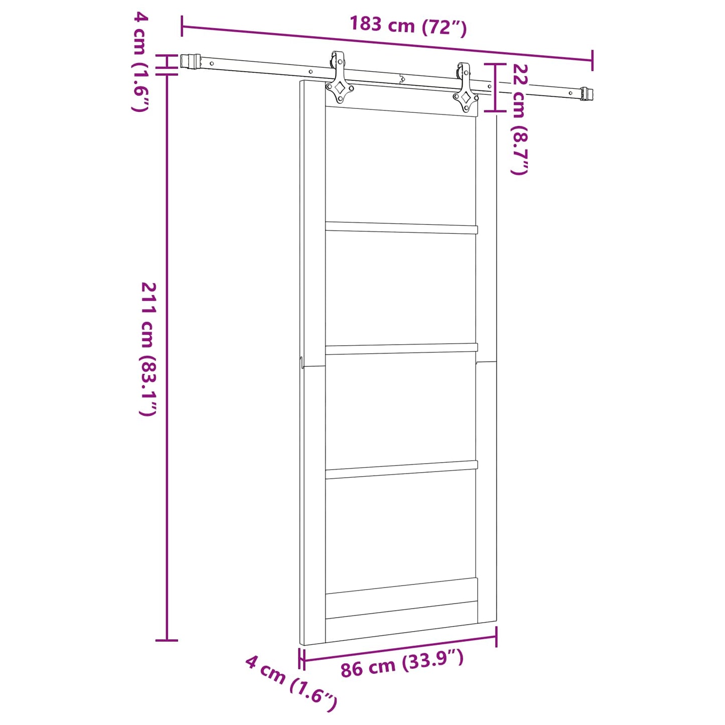 Skydedør Naturfarvet og sort 86 x 211 cm Massivt fyrretræ