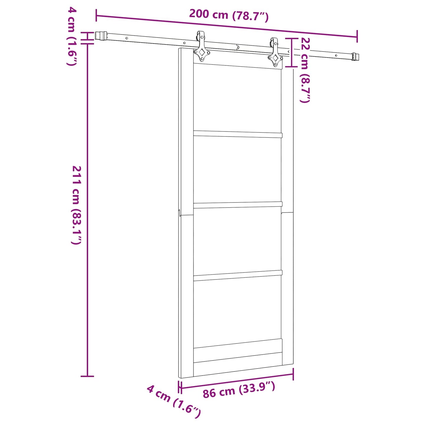 Skydedør Naturfarvet og sort 86 x 211 cm Massivt fyrretræ