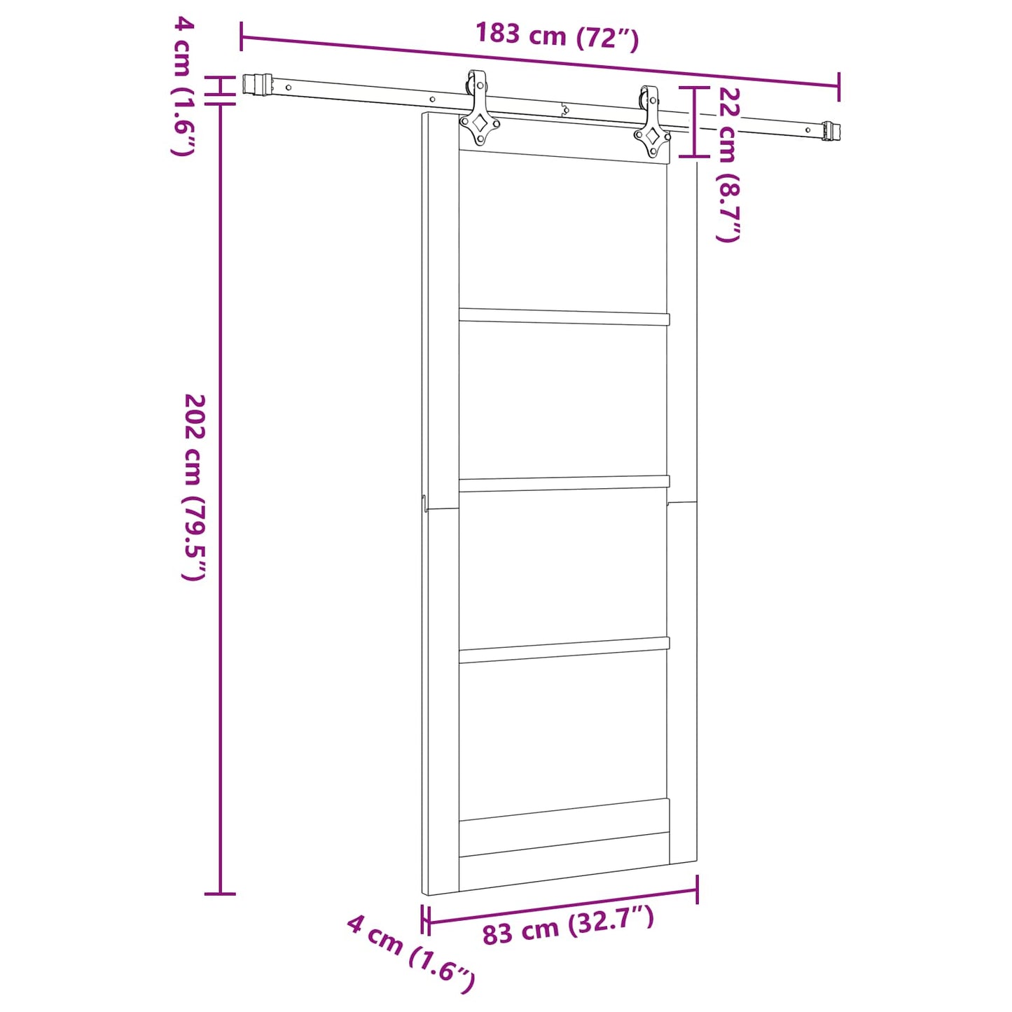 Skydedør Hvid 83 x 202 cm Massivt fyrretræ