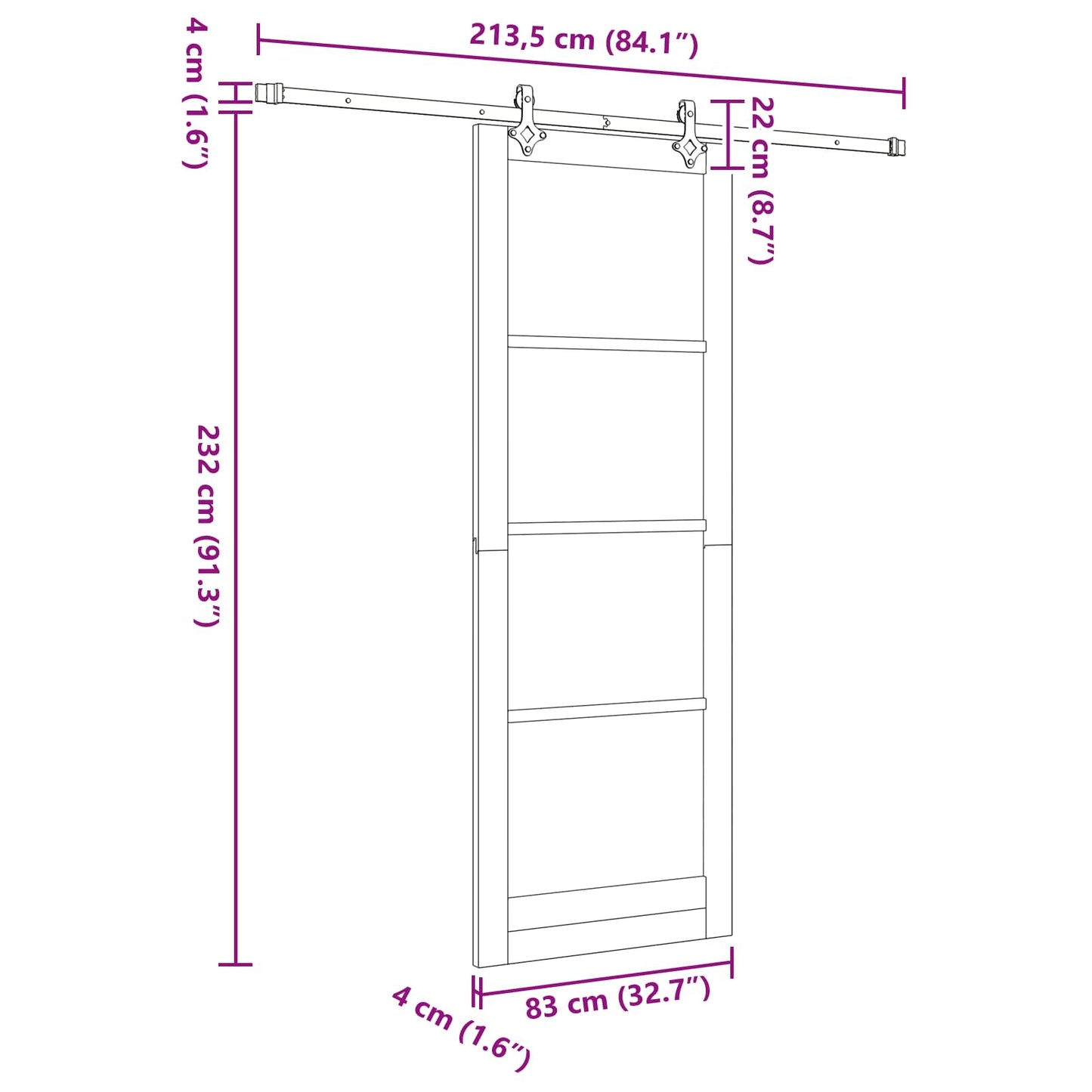 Skydedør ORKDAL Hvid 83 x 232 cm Massivt fyrretræ