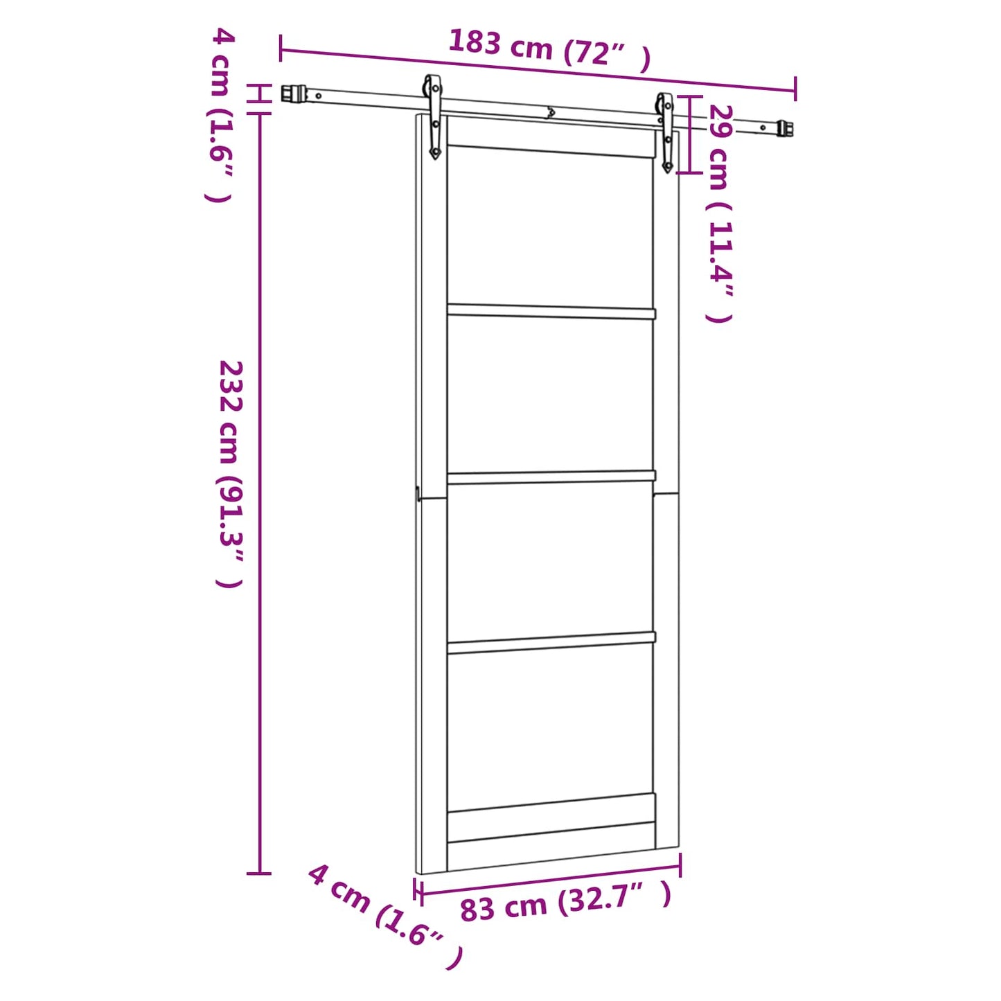 Skydedør ORKDAL Hvid 83 x 232 cm Massivt fyrretræ