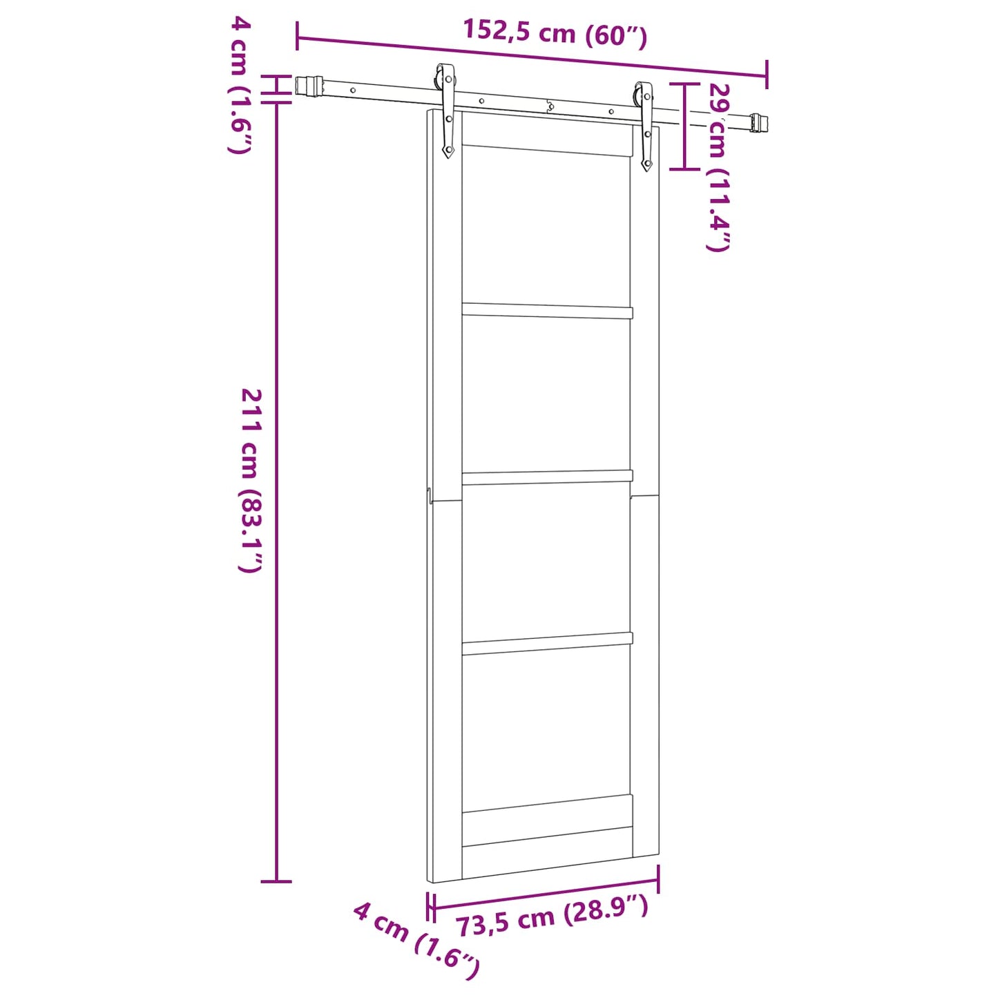 Skydedør ORKDAL Naturfarvet 73,5 x 211 cm Massivt fyrretræ
