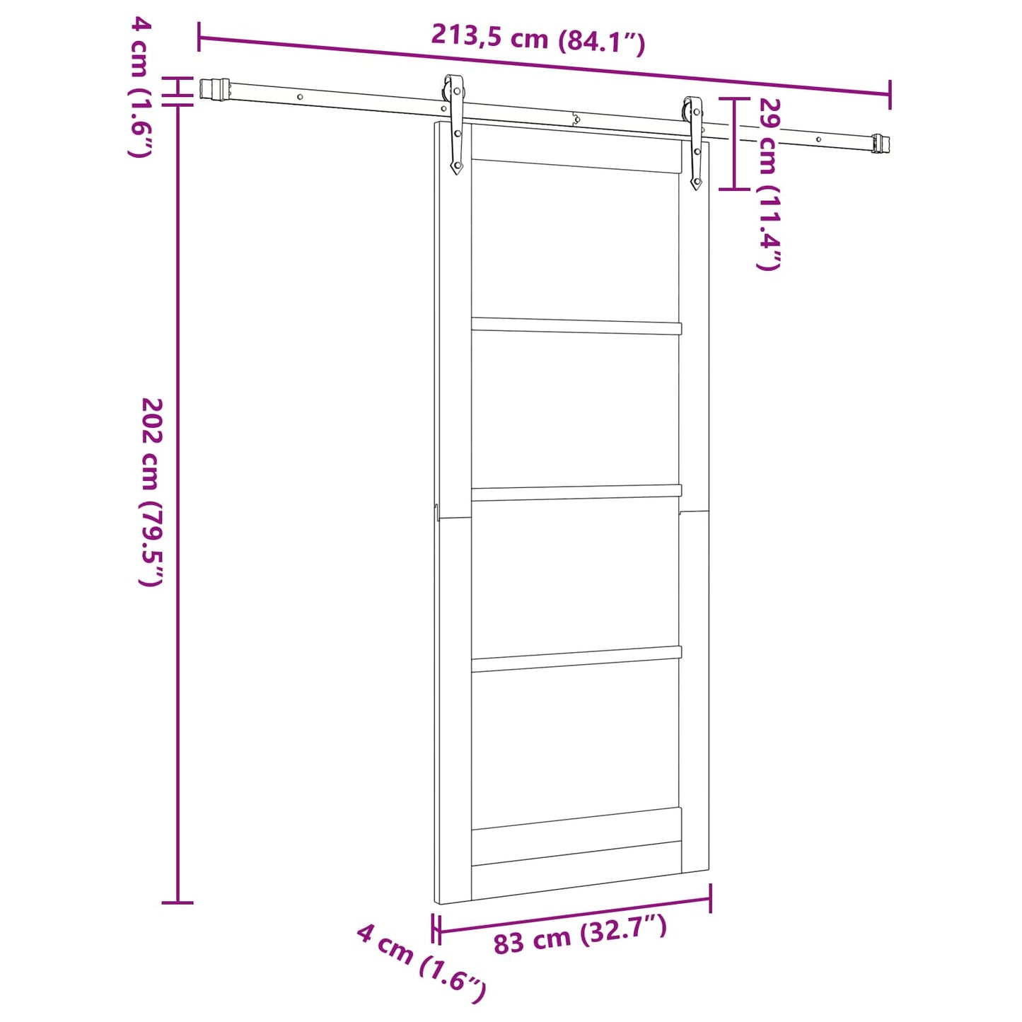 Skydedør ORKDAL Hvid 83 x 202 cm Massivt fyrretræ