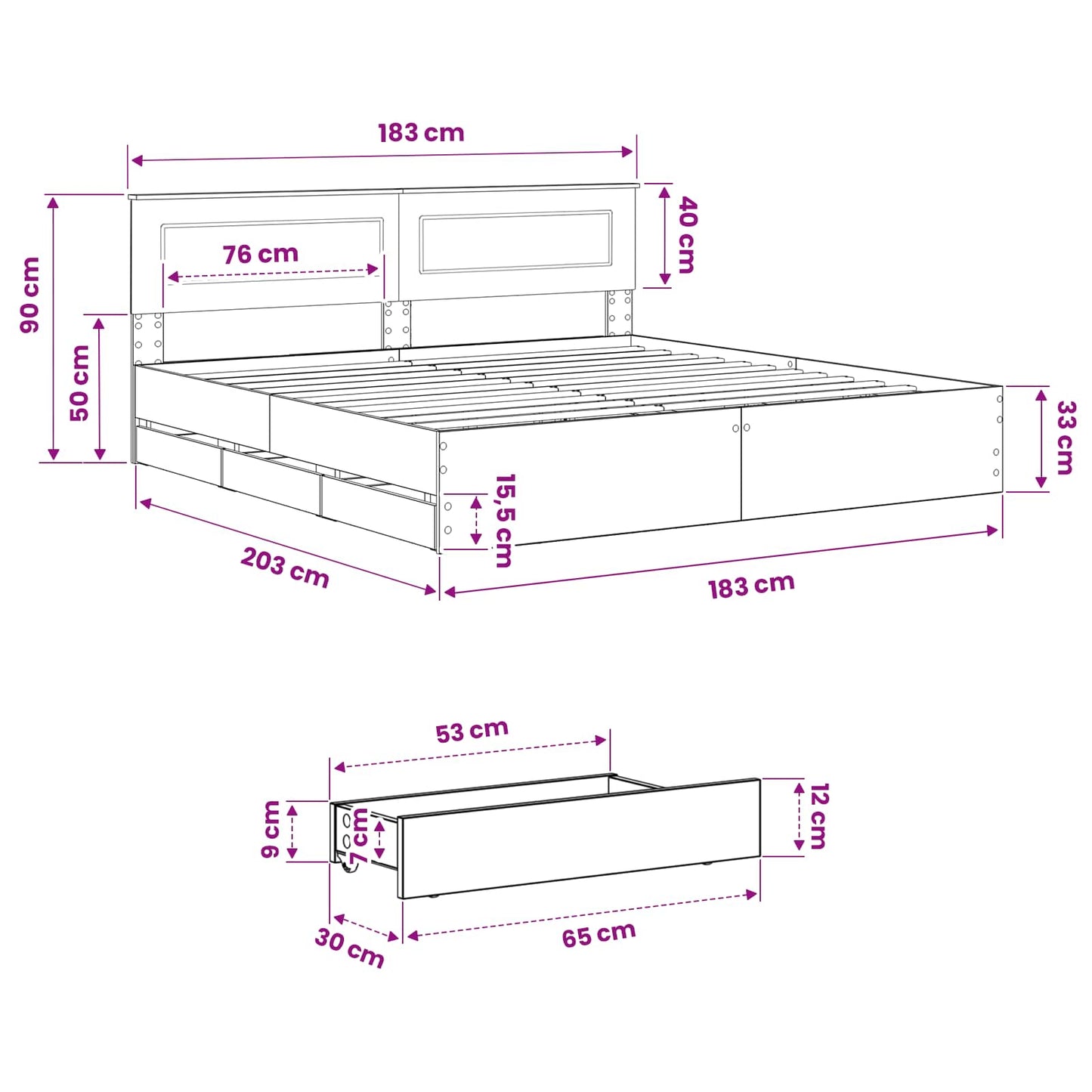 Bed Frame with Storage and Headboard Artisan Oak 180 x 200 cm