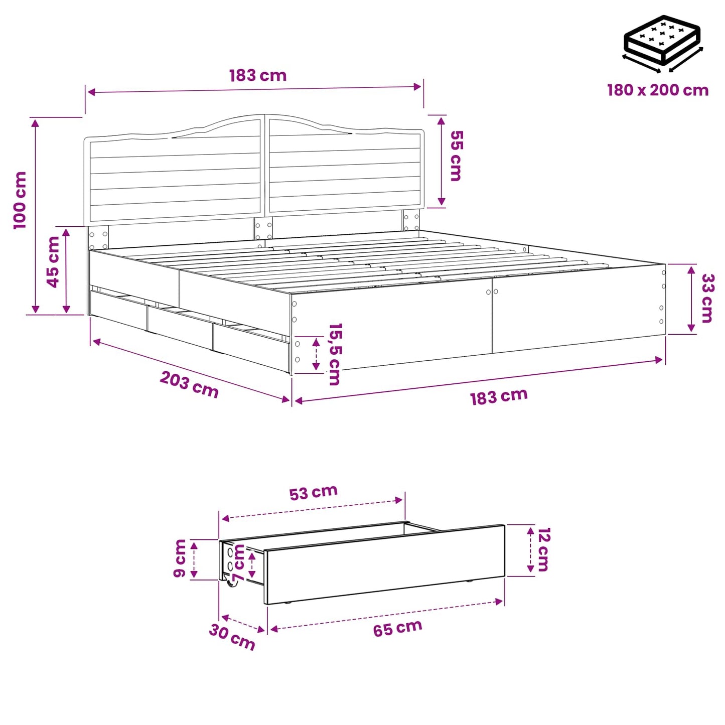 Bed Frame with Storage and Headboard Artisan Oak 180 x 200 cm