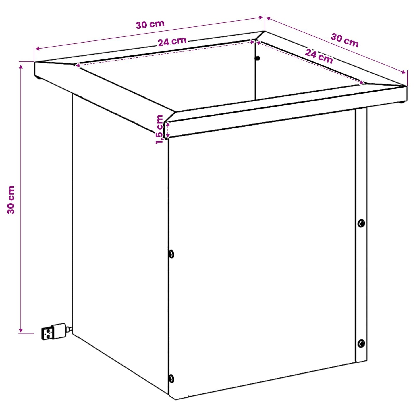 Plantekasse med LED Sølv 30 x 30 x 30 cm Rustfrit stål