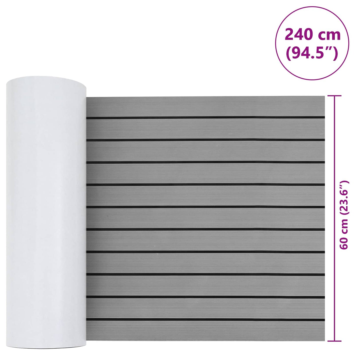 Bådmåtte Stribet Lys grå og sort 240 x 60 cm EVA