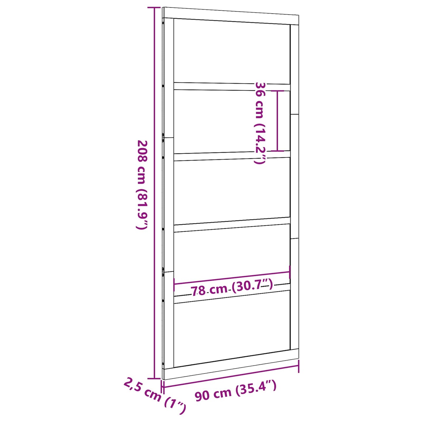 Ladedør 100 x 2,5 x 208 cm Massivt fyrretræ Naturfarvet