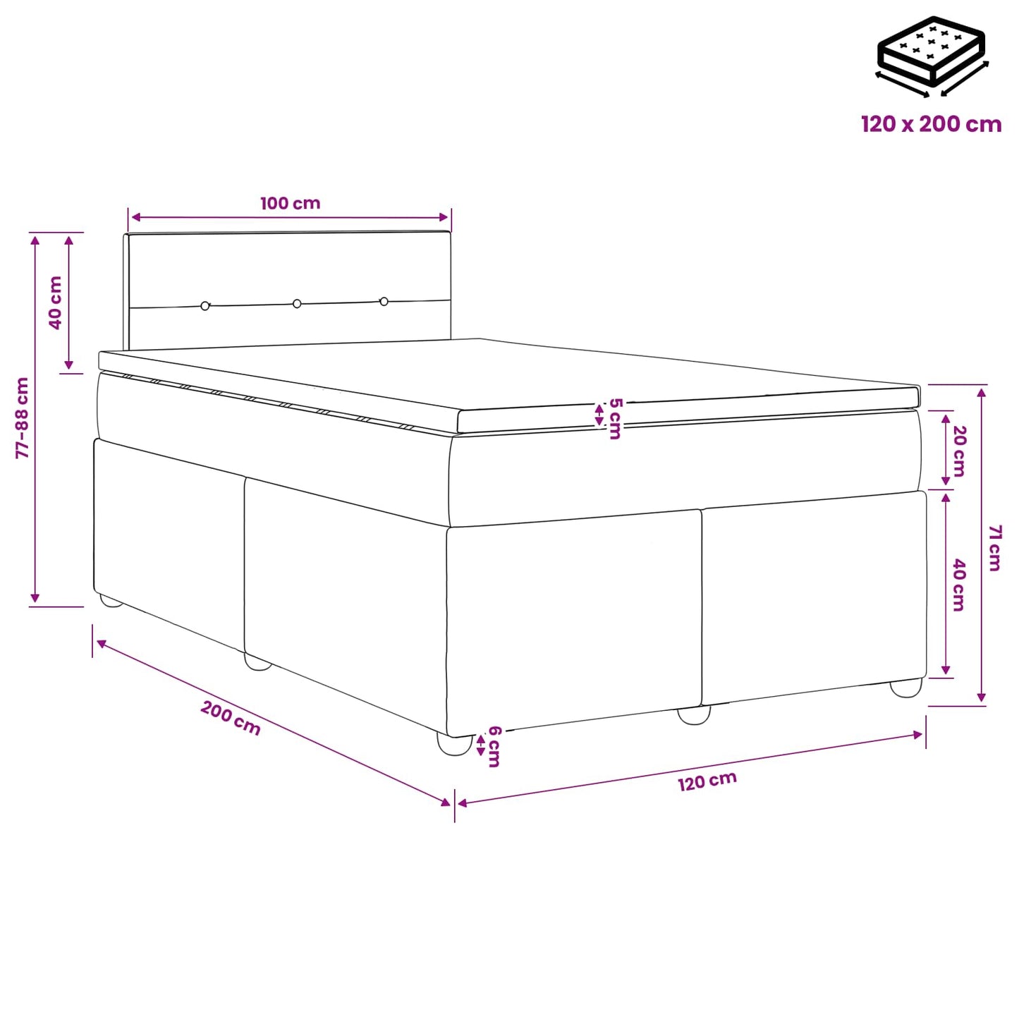 Boxmadras med topmadras Cremefarvet 120 x 200 cm Stof
