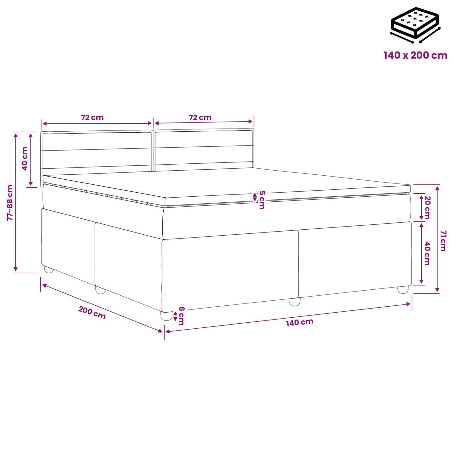 Boxmadras med topmadras Mørk Brun 140 x 200 cm Stof
