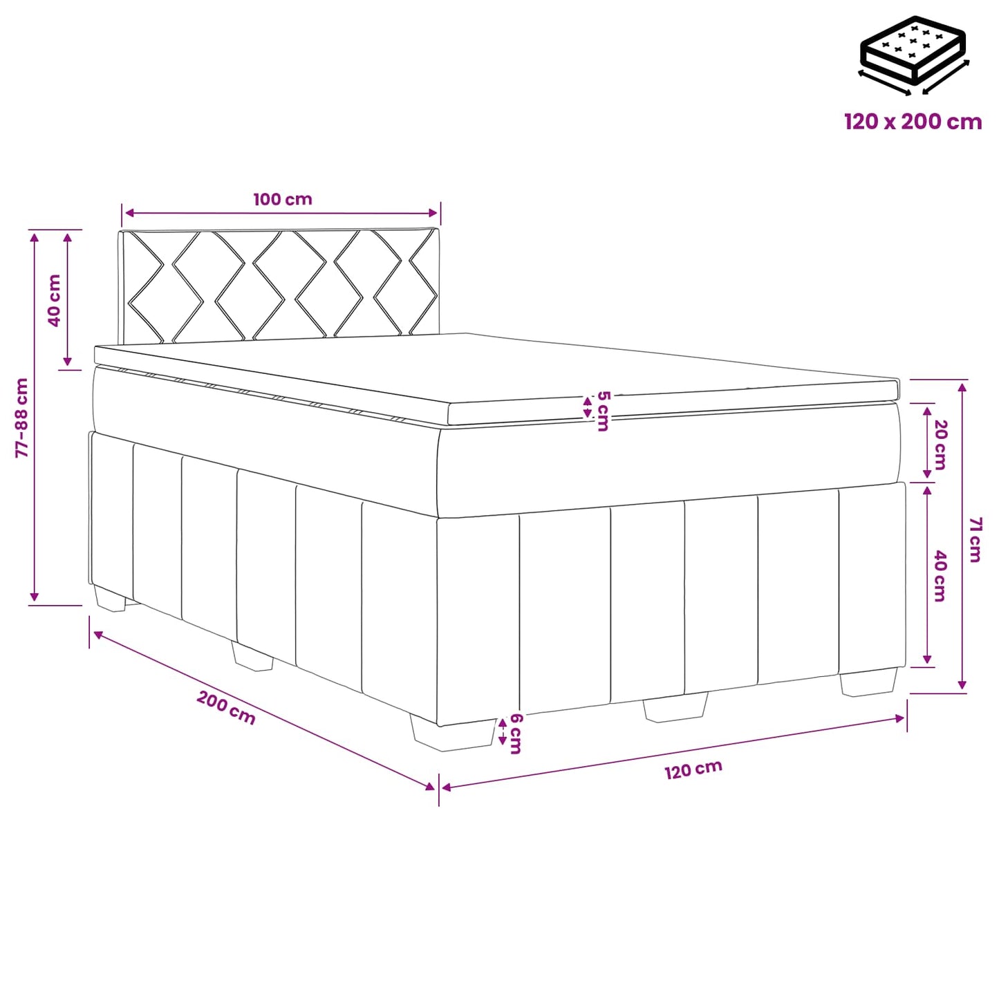 Boxmadras med topmadras Cremefarvet 120 x 200 cm Stof