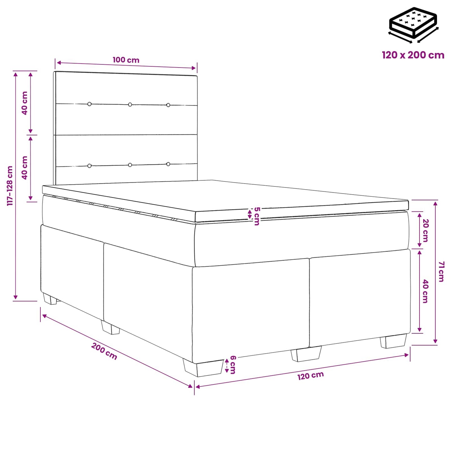Boxmadras med topmadras Cremefarvet 120 x 200 cm Stof