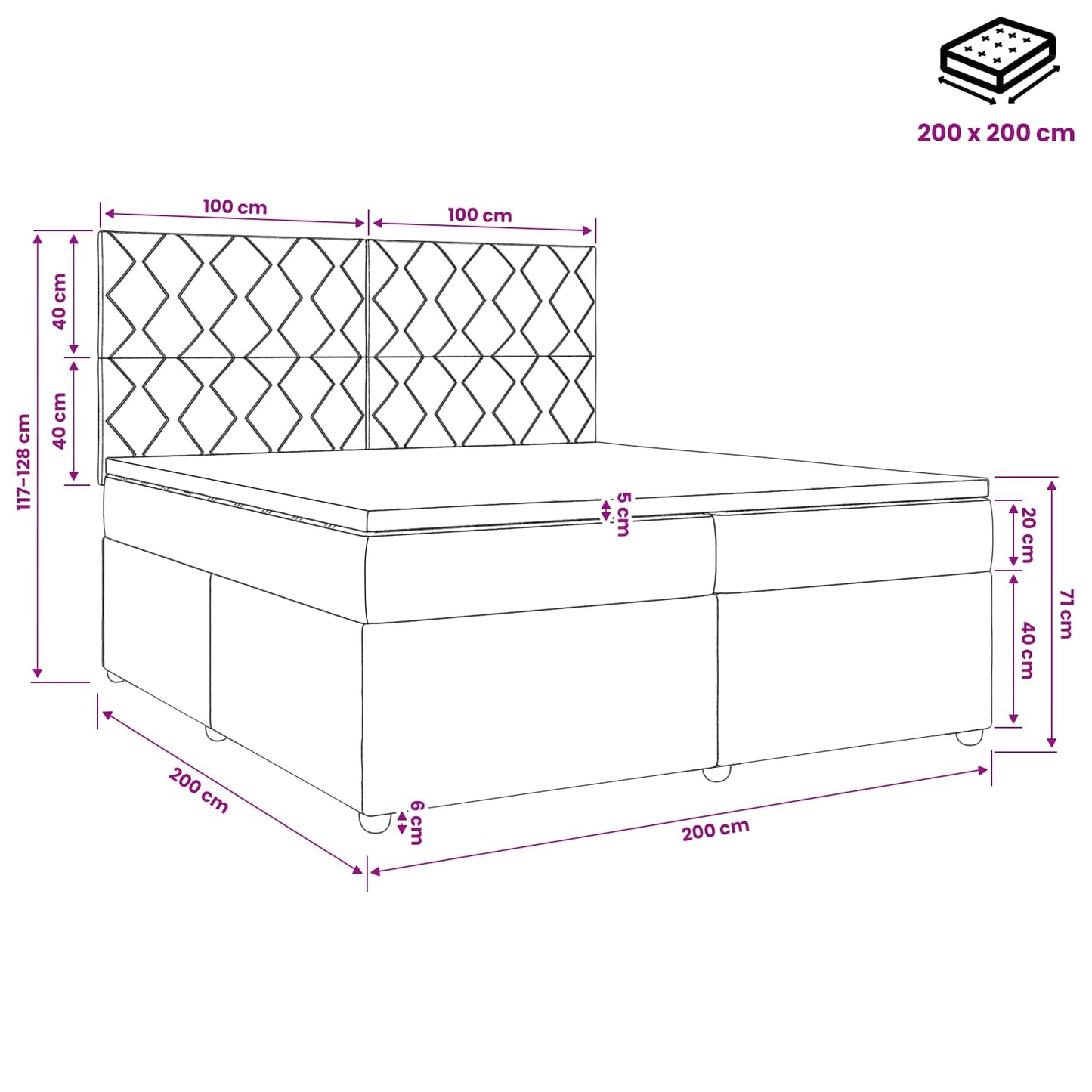 Boxmadras med topmadras Gråbrun 200 x 200 cm Stof