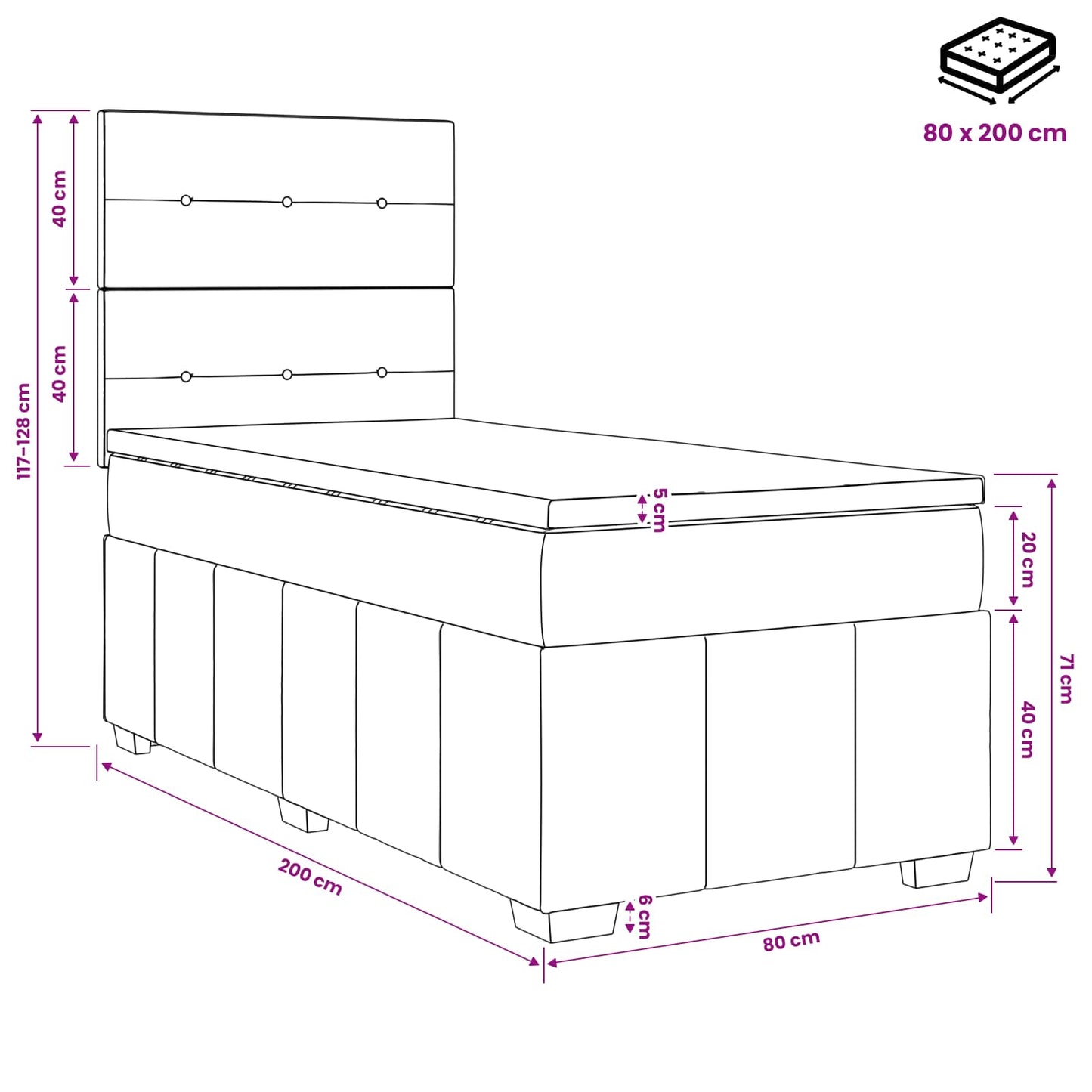 Boxmadras med topmadras Cremefarvet 80 x 200 cm Stof