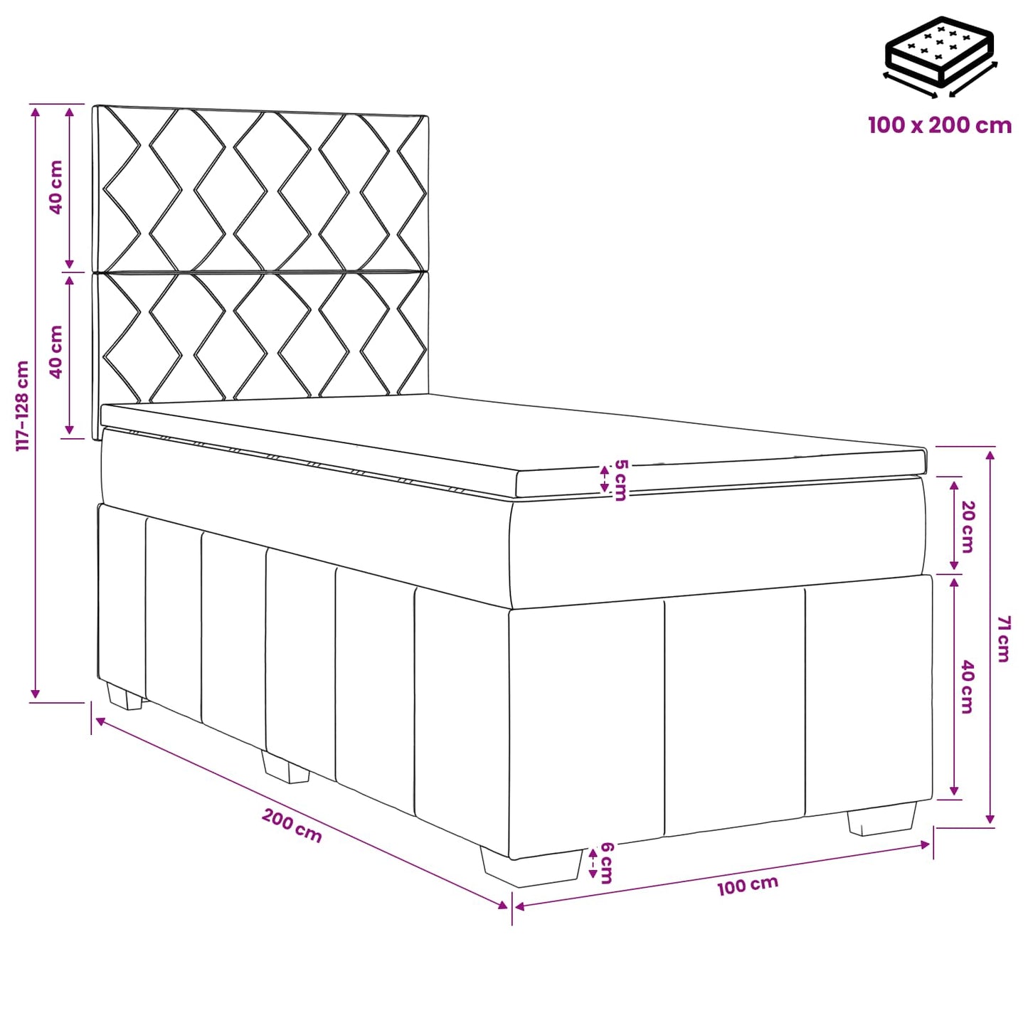 Boxmadras med topmadras Cremefarvet 100 x 200 cm Stof